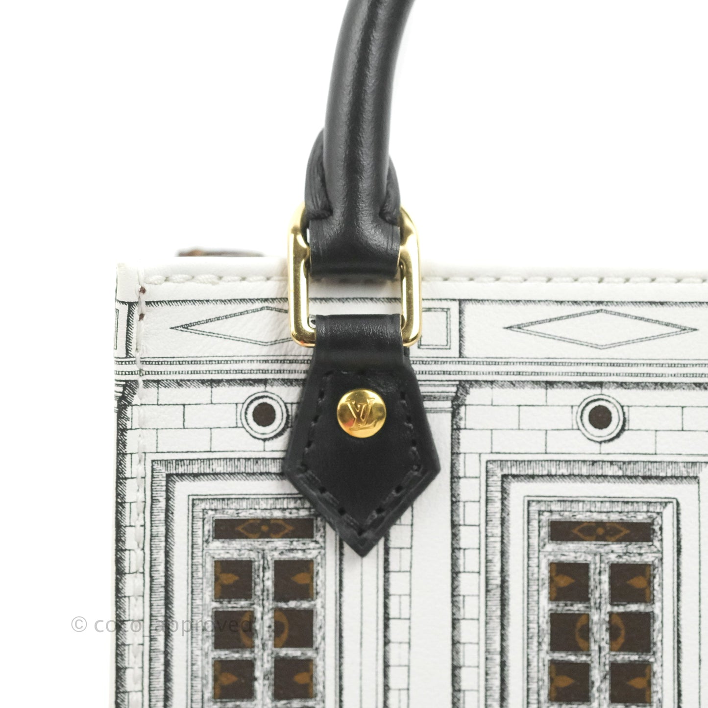 Louis Vuitton X Fornasetti Calfskin Architettura Petit Sac Plat Black White Gold Hardware