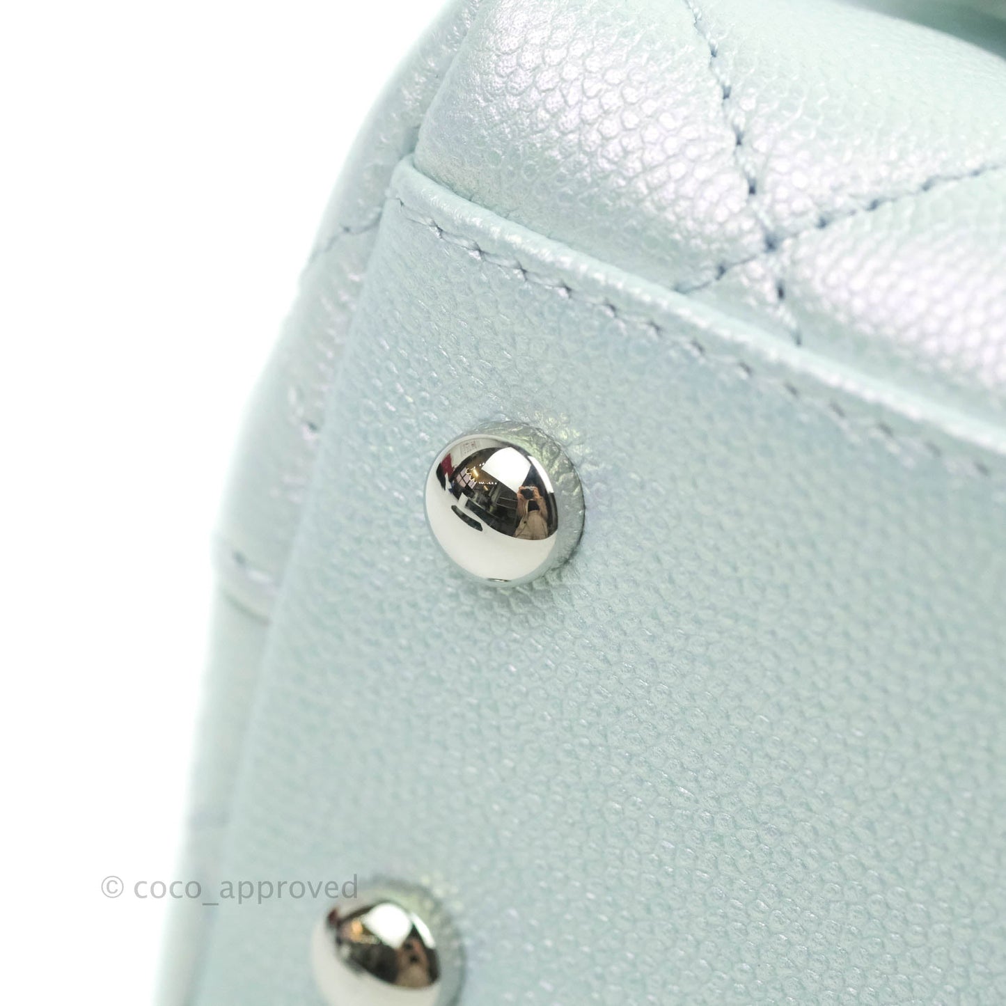 Chanel Mini Coco Handle Quilted Iridescent Light Blue Caviar Rainbow Hardware