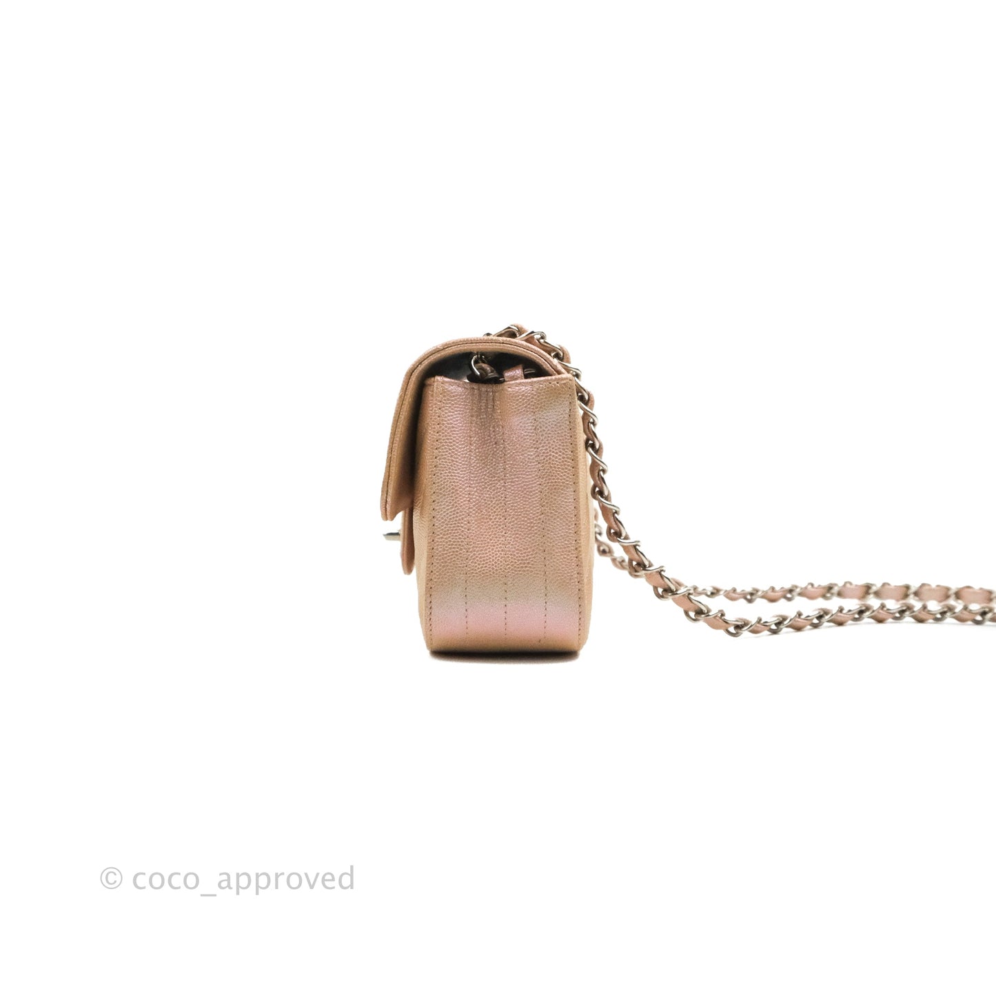 Chanel Quilted Mini Rectangular Flap Iridescent Pink Rose Gold Silver Hardware 17B