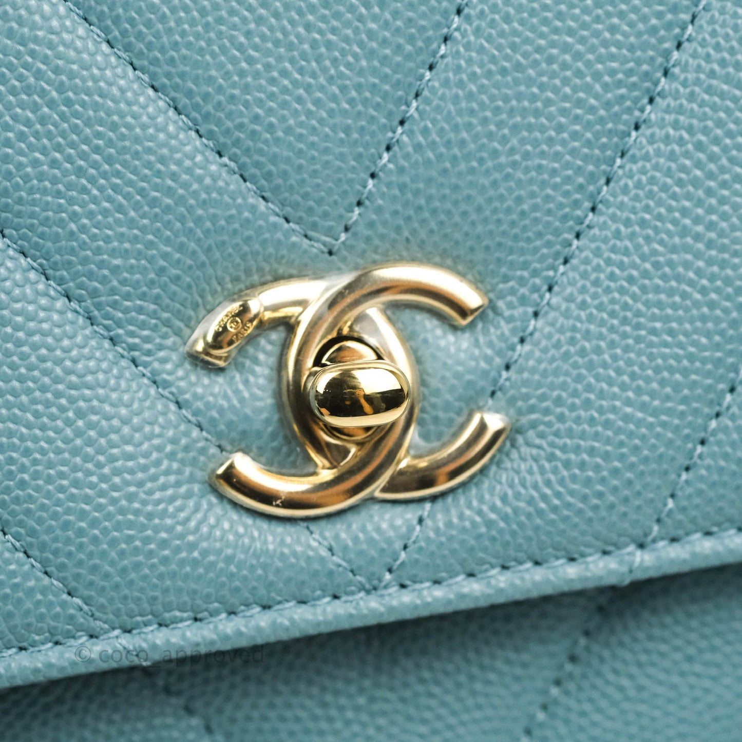 Chanel Small Coco Handle Chevron Blue Caviar Gold Hardware
