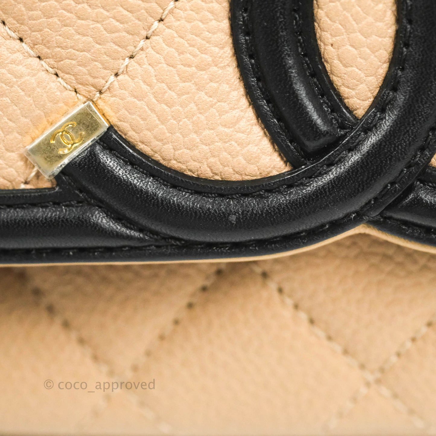 Chanel Quilted Medium CC Filigree Flap Beige Black Caviar