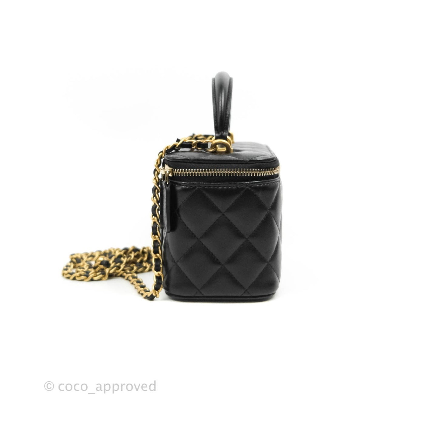 Chanel Vanity Rectangular Top Handle Black Lambskin Gold Hardware