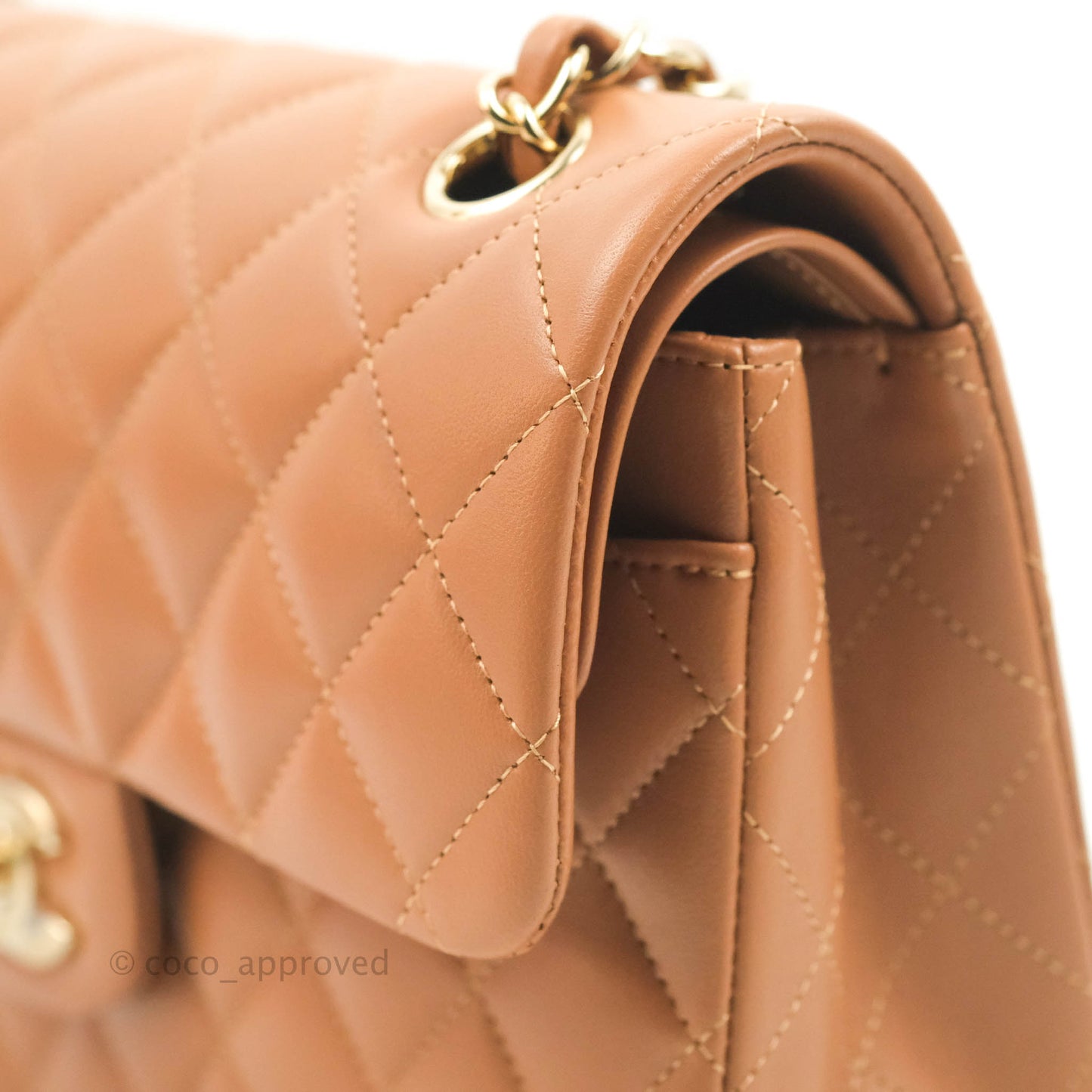 Chanel Classic Small S/M Flap Dark Beige Caramel Lambskin Gold Hardware 22S