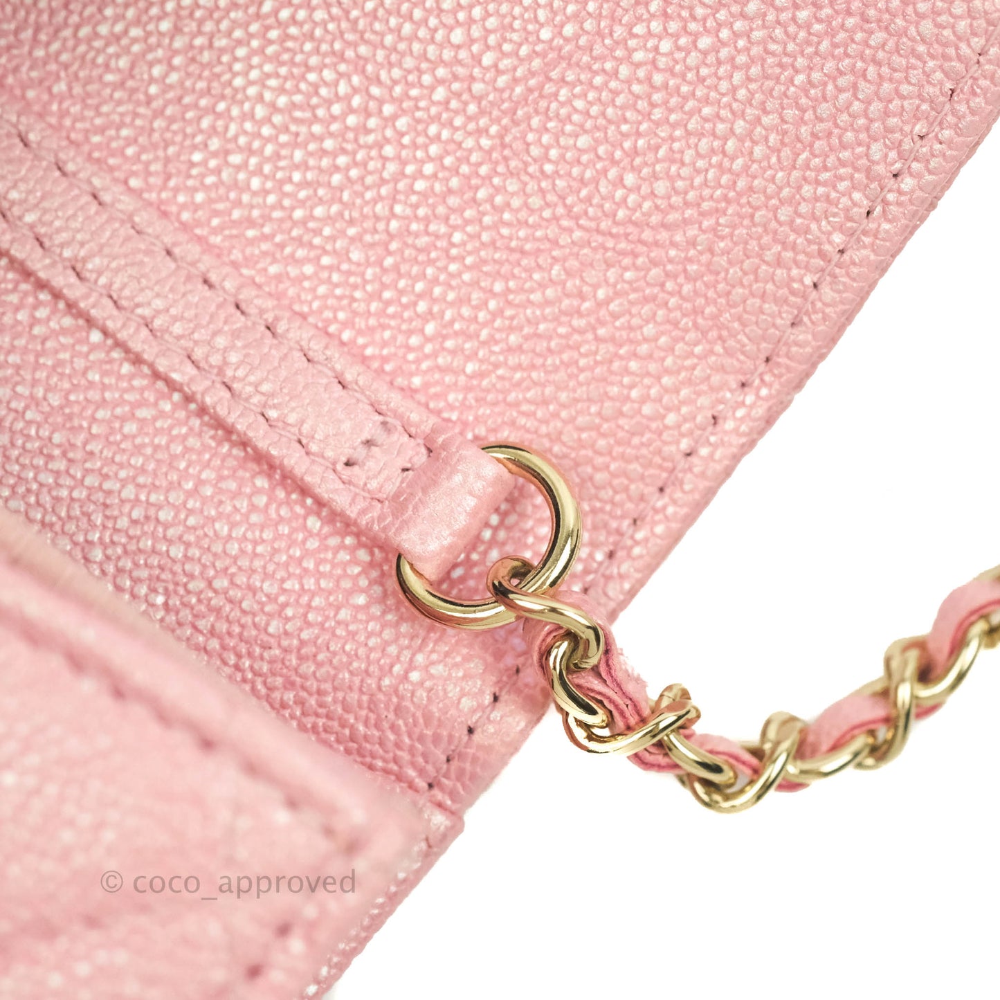 Chanel Mini Wallet With Chain Iridescent Pink Caviar Gold Hardware 19S
