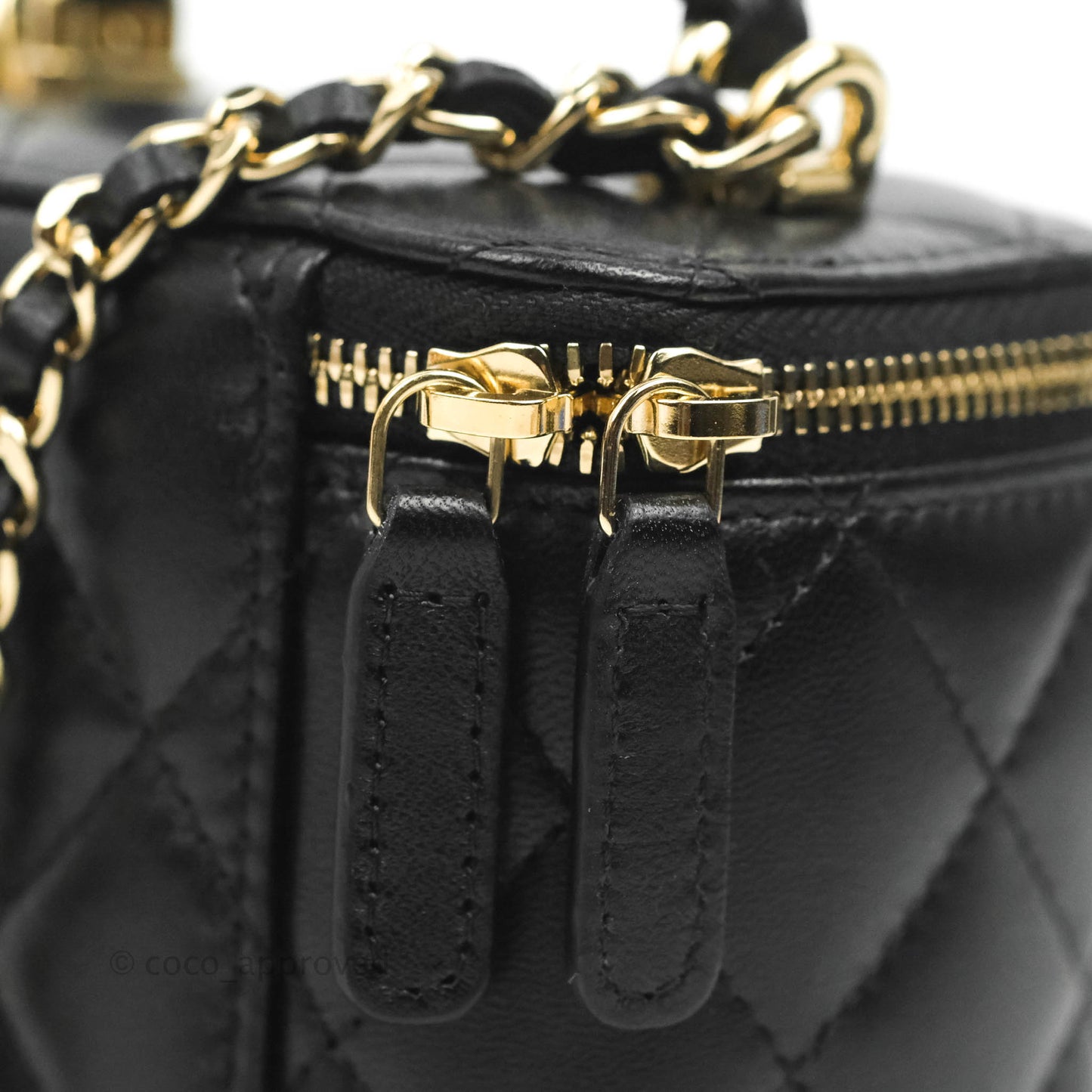 Chanel Mini Top Handle Vanity With Chain Black Lambskin Gold Hardware