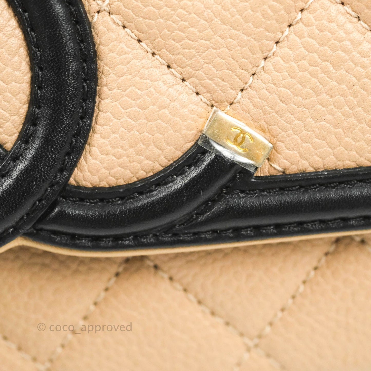 Chanel Quilted Medium CC Filigree Flap Beige Black Caviar