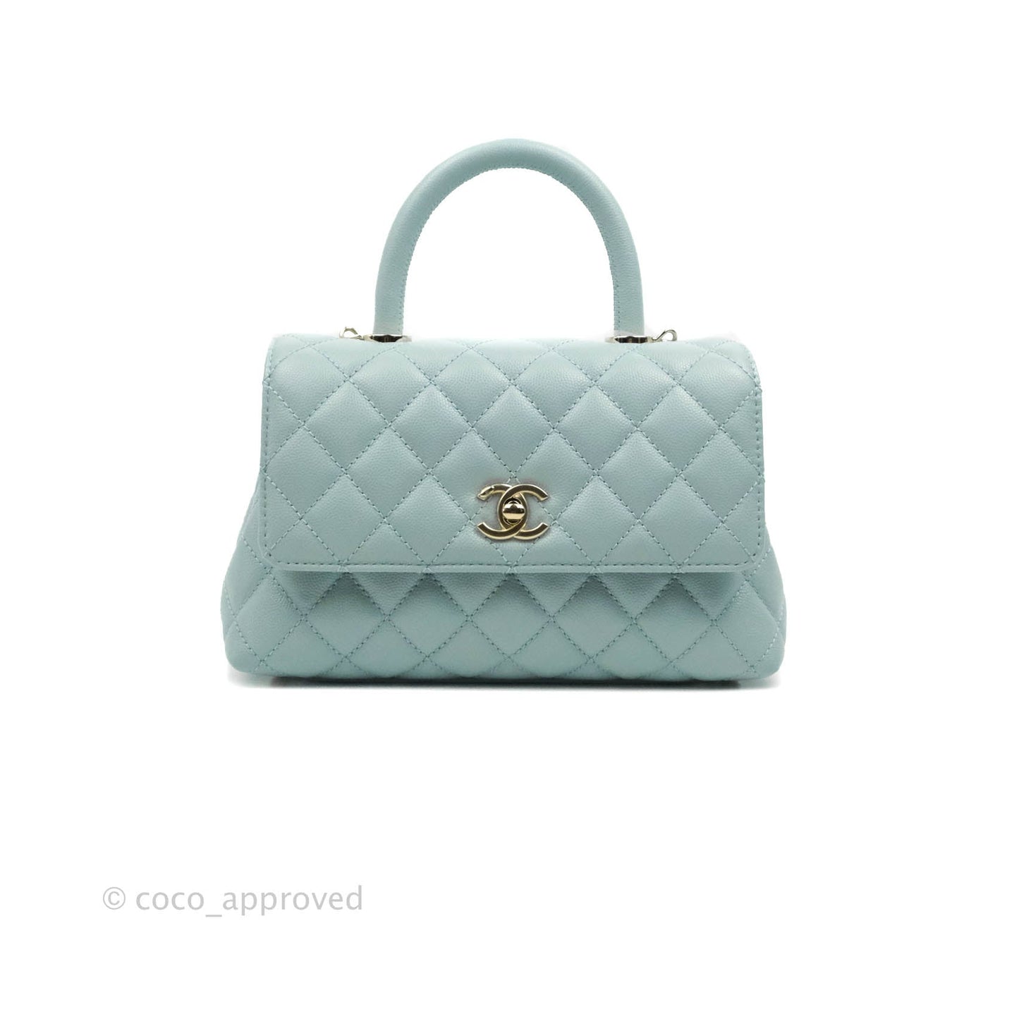 Chanel Small Coco Handle Quilted Light Blue Caviar Gold Hardware