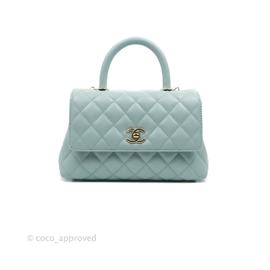 Chanel Small Coco Handle Quilted Light Blue Caviar Gold Hardware
