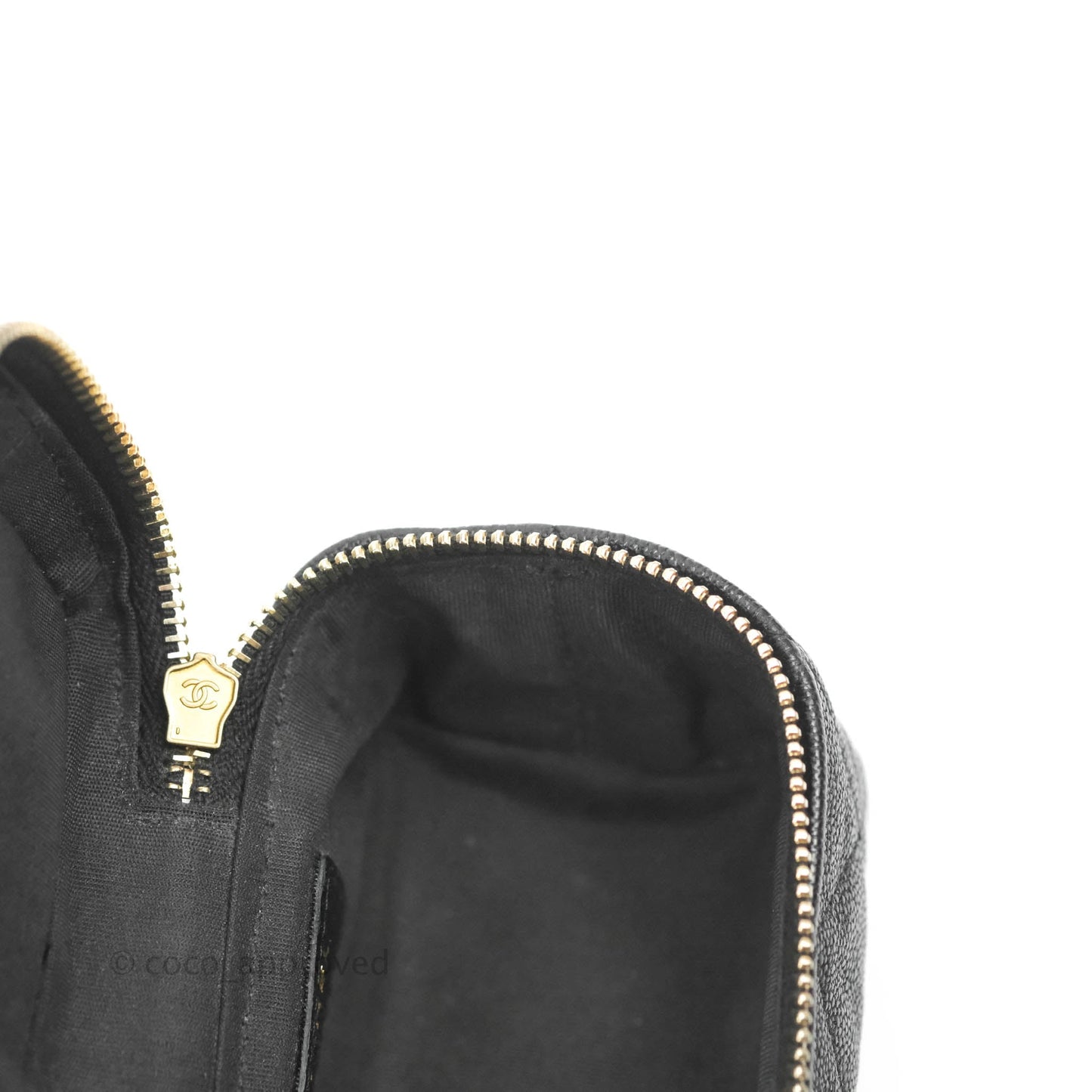 Chanel Quilted Mini Top Handle Vanity With Chain Black Caviar Aged Gold Hardware