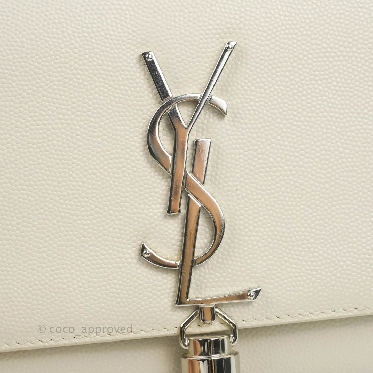 Saint Laurent Small Classic Monogram Kate Tassel Satchel White Grained Calfskin
