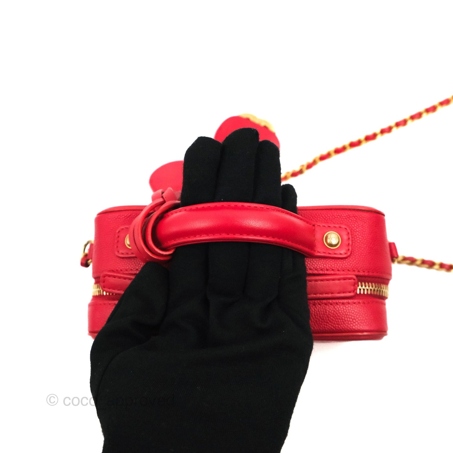 Chanel Quilted Small CC Filigree Vanity Case Red Caviar Gold Hardware
