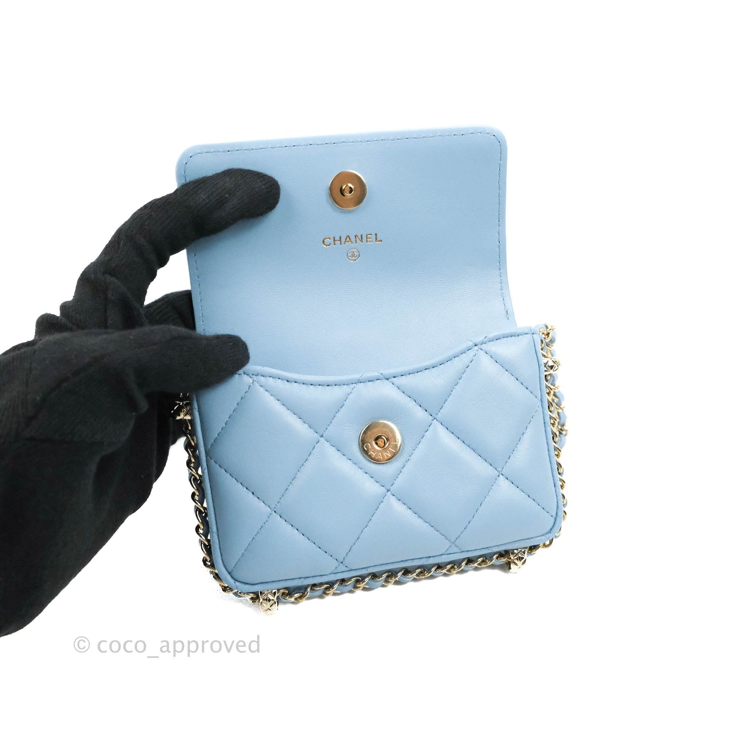 Chanel Mini Clutch With Chain Blue Lambskin Gold Hardware