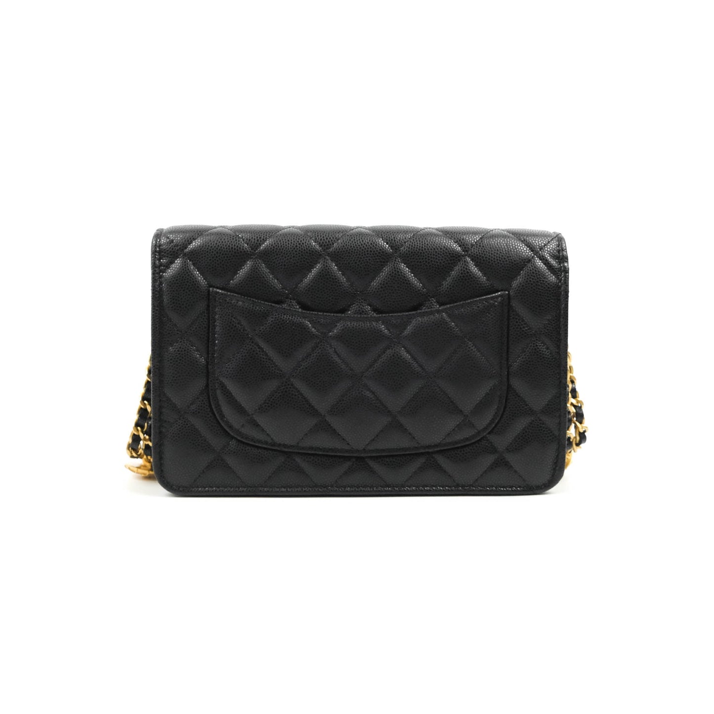 Chanel Quilted Gold CC Coin Wallet on Chain WOC Black Caviar Gold Hardware