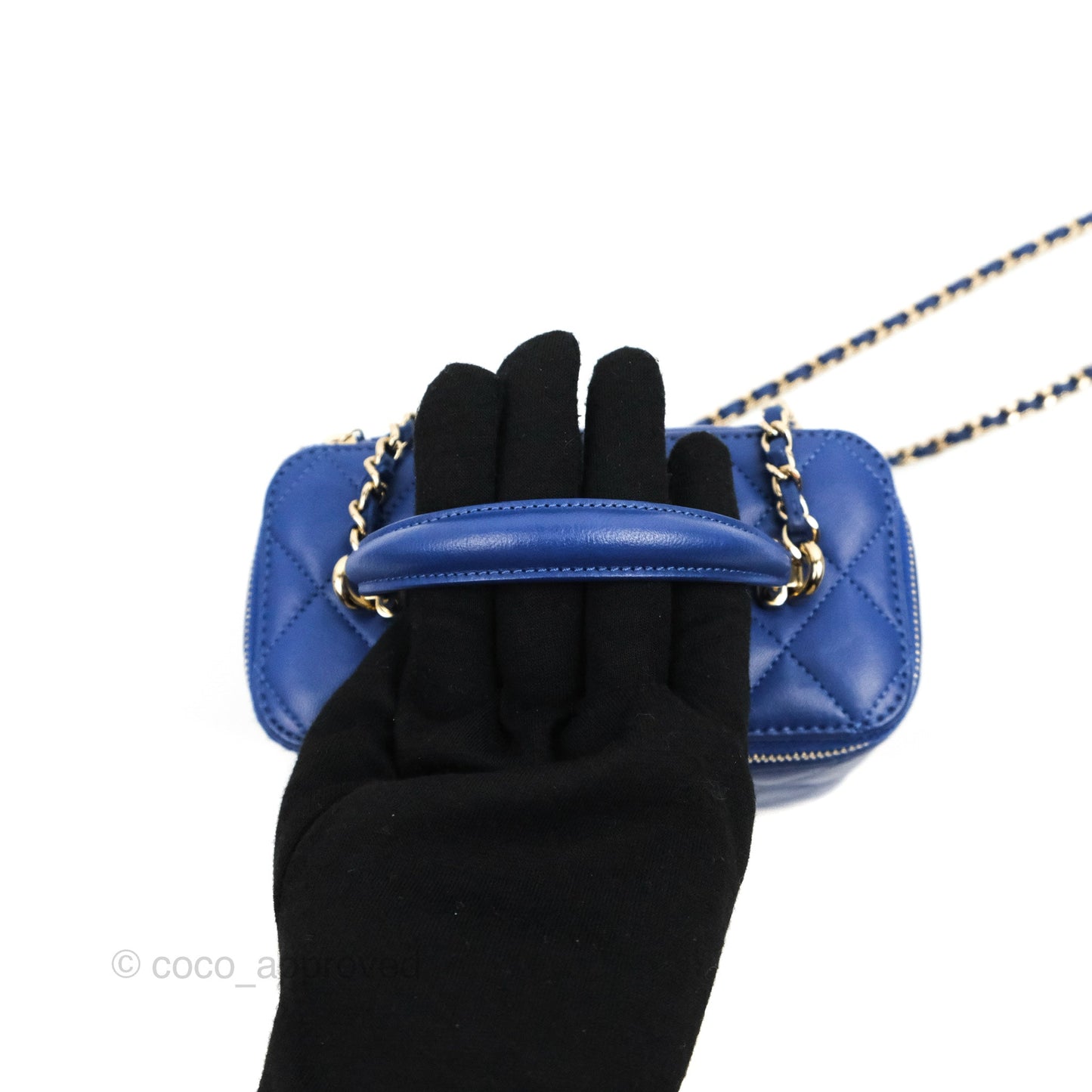 Chanel Vanity Rectangular Top Handle Blue Lambskin Gold Hardware