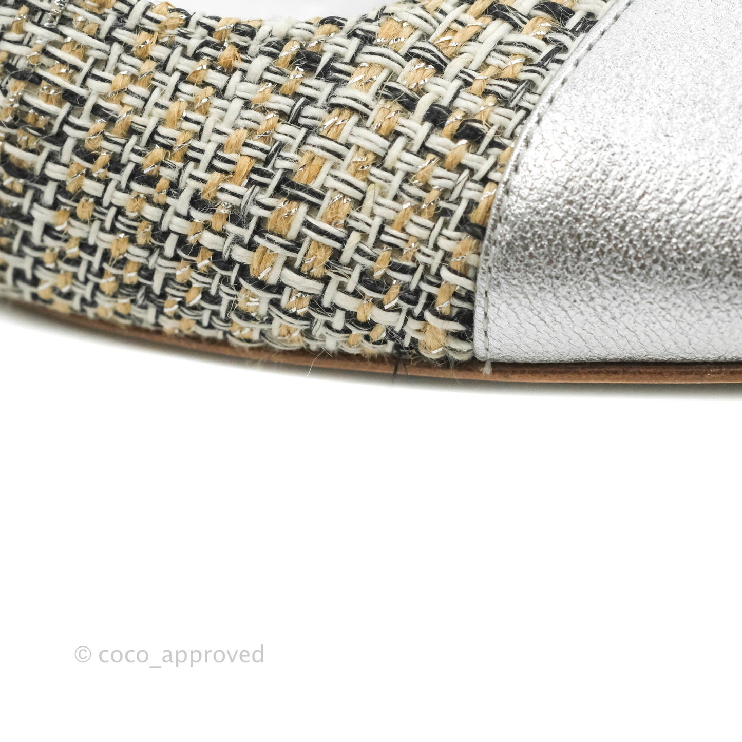 Chanel Classic Slingback Tweed and Silver Calfskin Size 36C