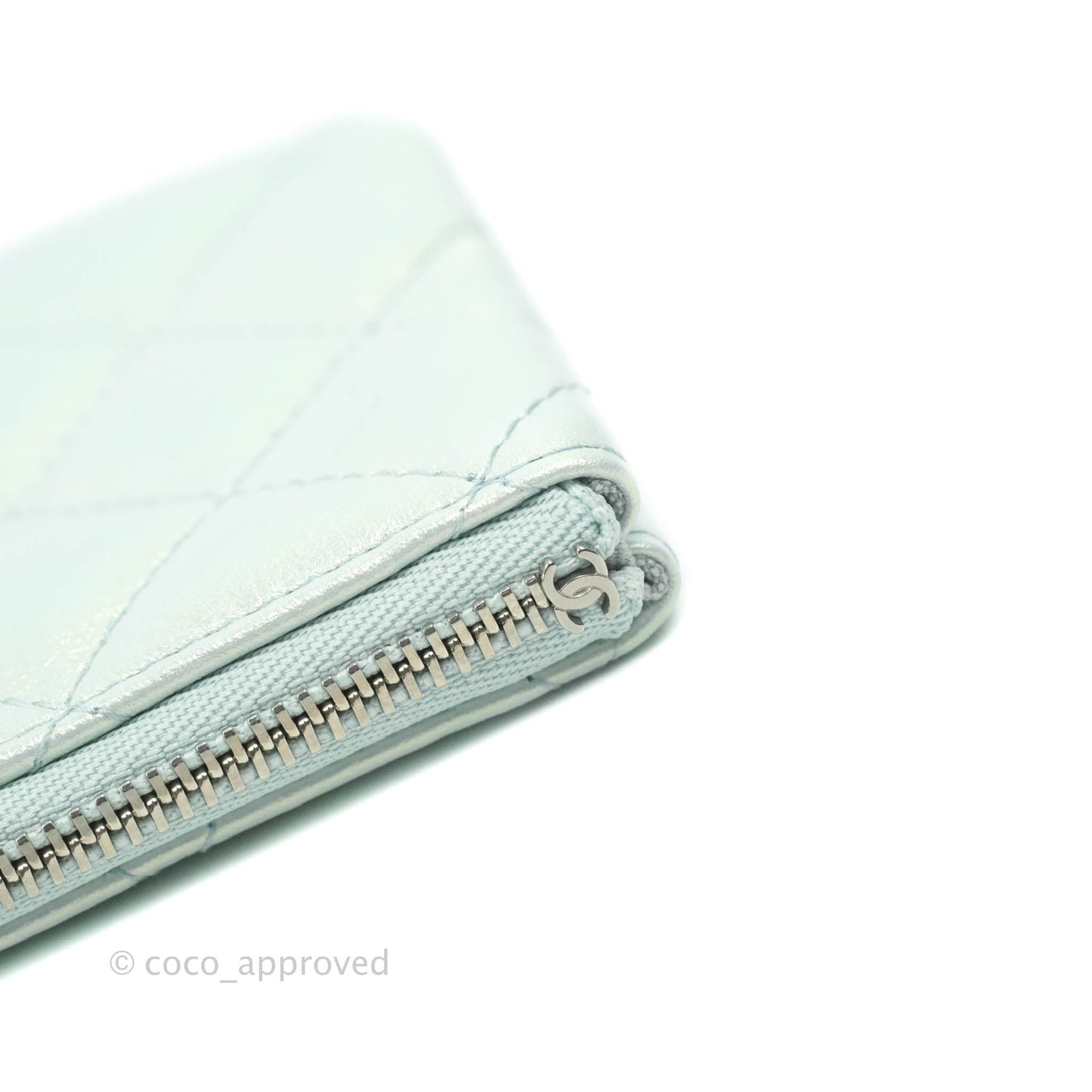 Chanel Mini Quilted O Case Iridescent Icy Blue Calfskin Silver Hardware