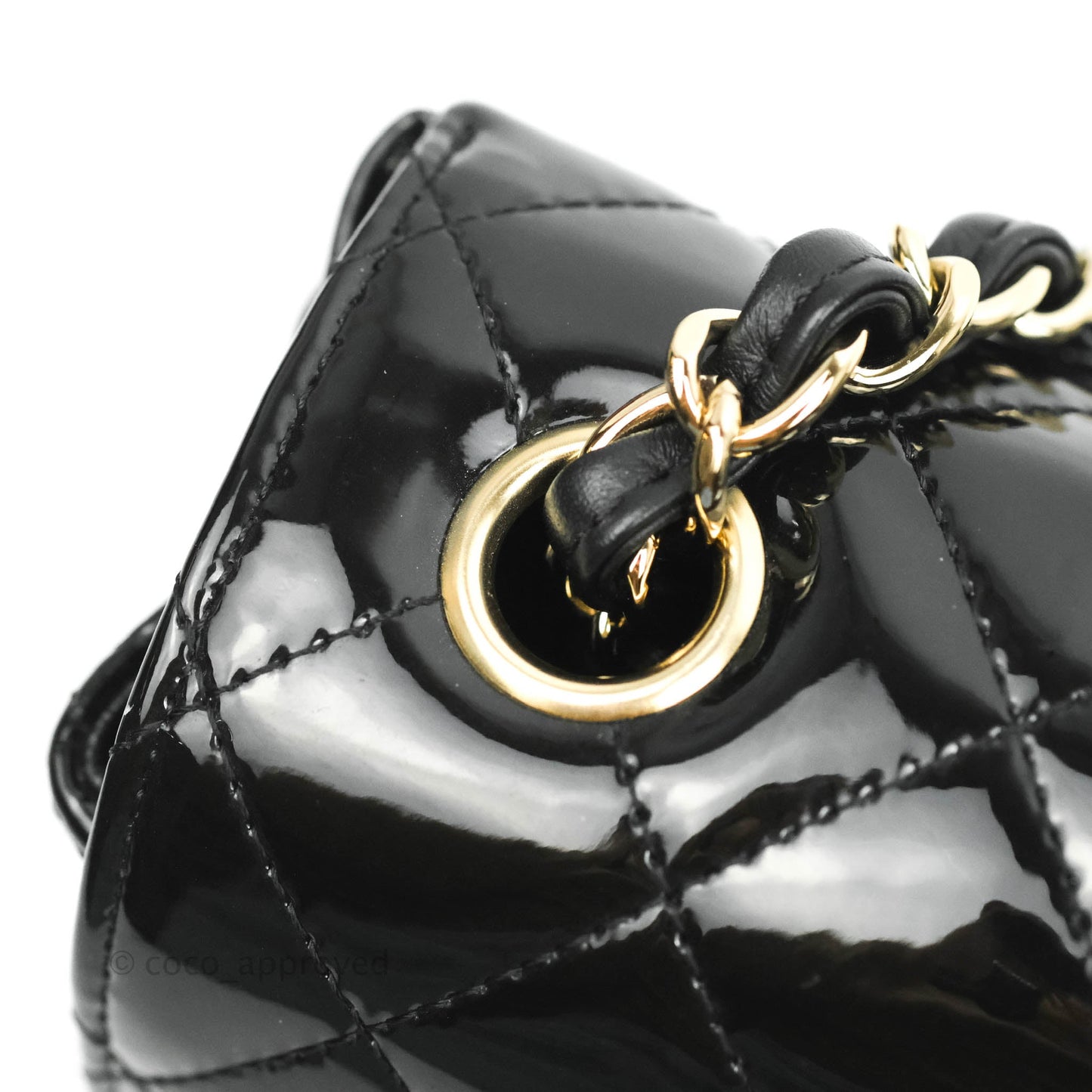 Chanel Quilted Mini Rectangular Flap Black Patent Gold Hardware
