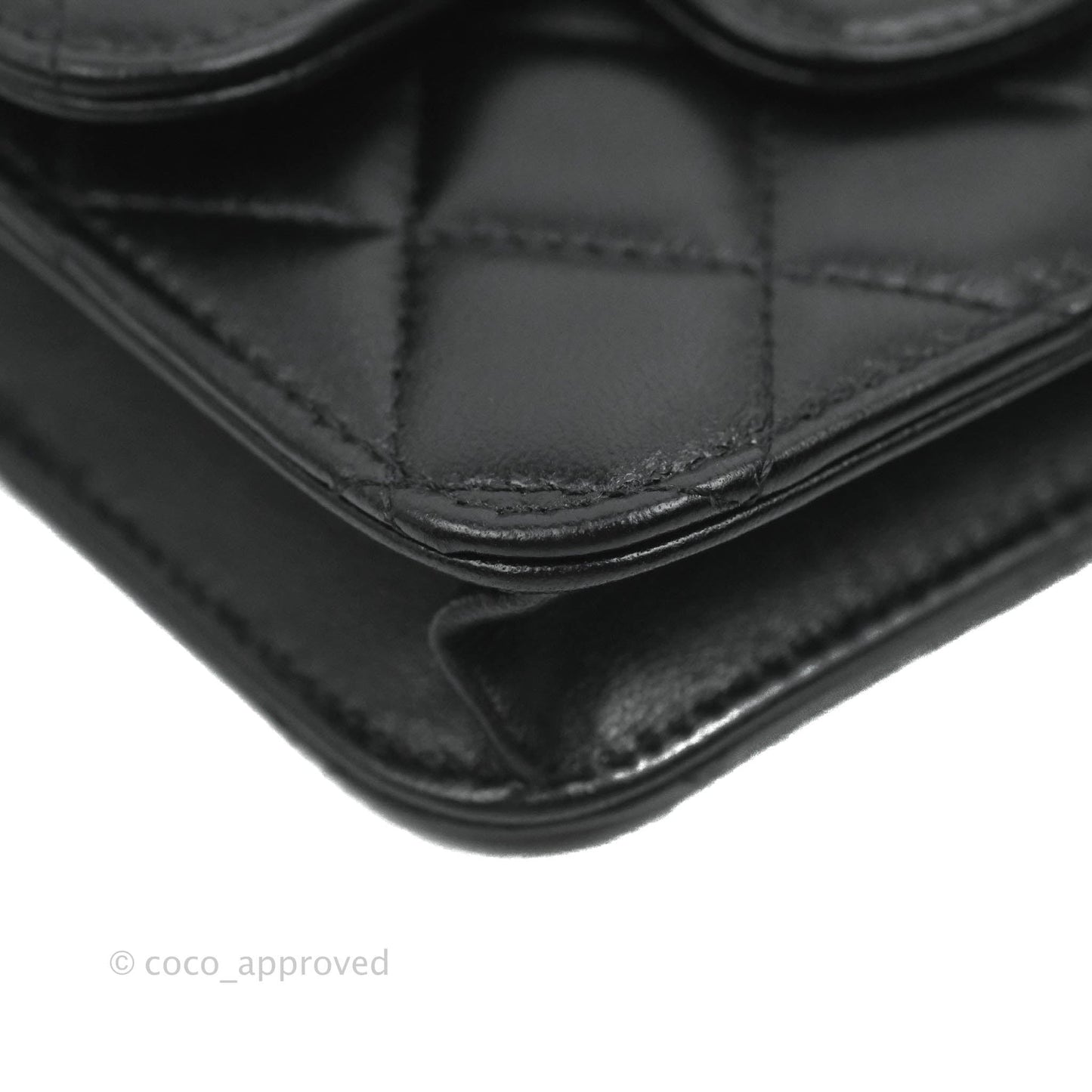 Chanel Flap Coin Purse With Chain Black Lambskin Aged Gold Hardware