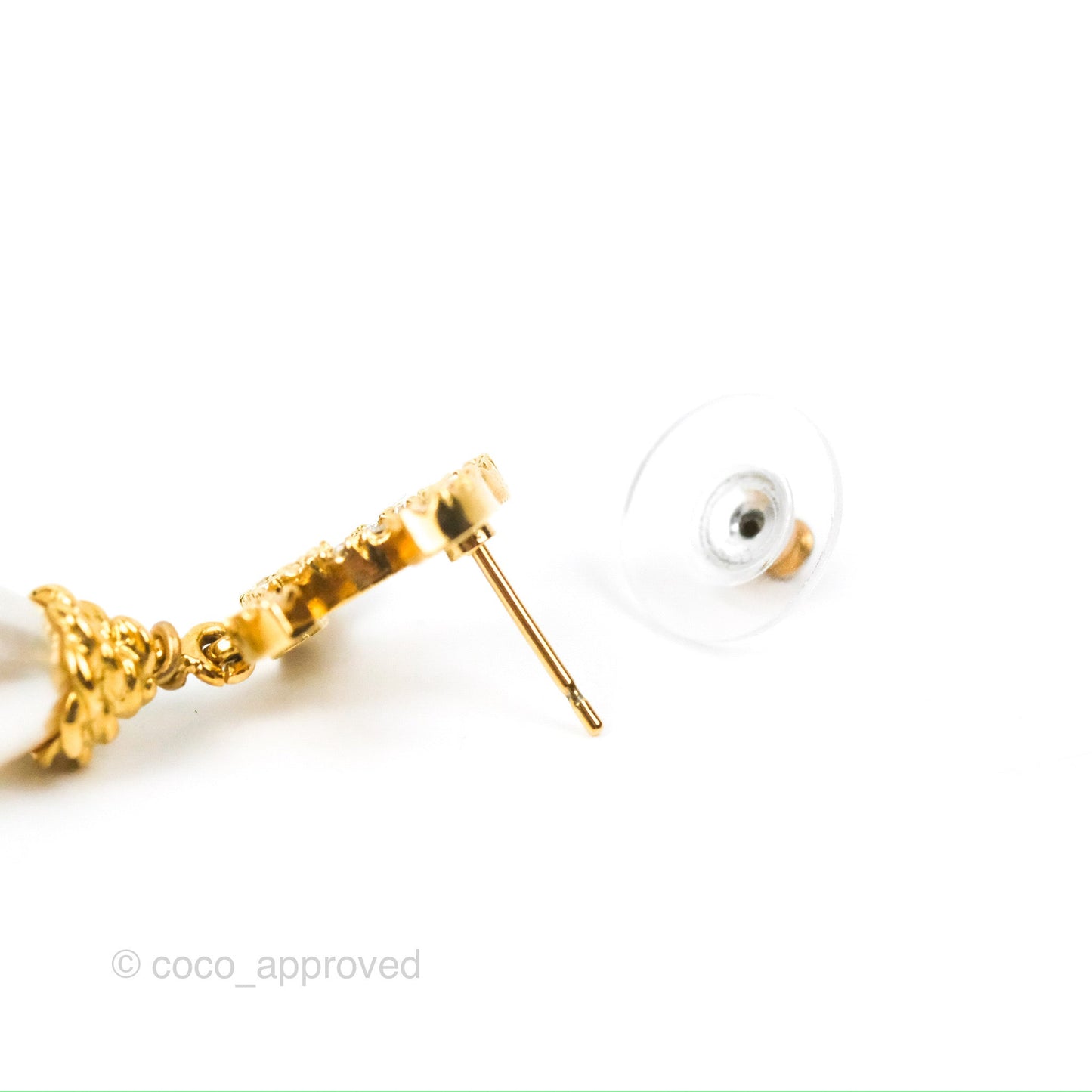 Chanel Crystal CC Drop Tear Pearl Earrings Gold Tone 20K