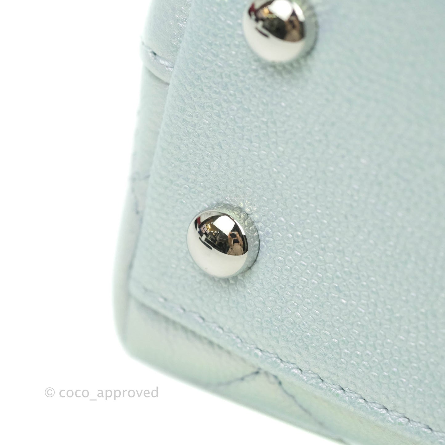 Chanel Mini Coco Handle Quilted Iridescent Light Blue Caviar Rainbow Hardware
