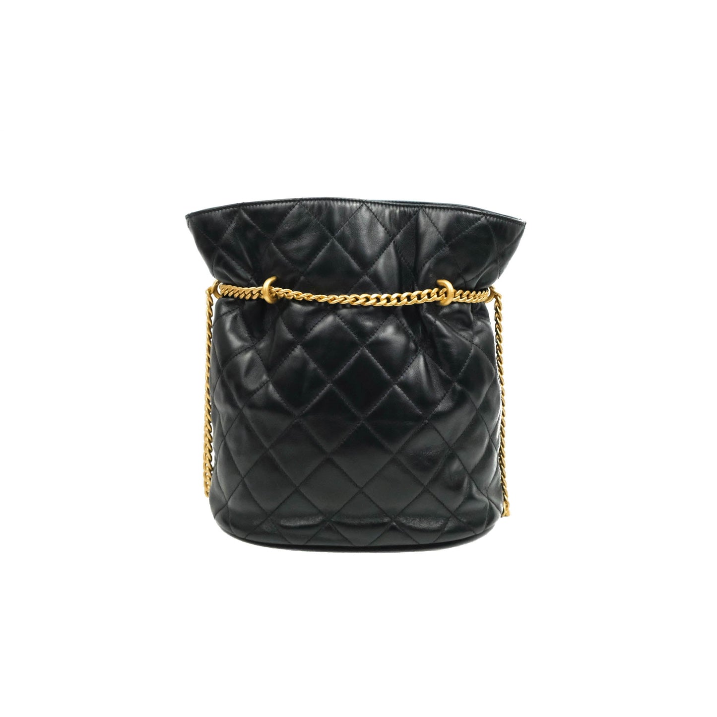 Chanel Enamel CC Bucket Bag Black Lambskin Gold Hardware 22S