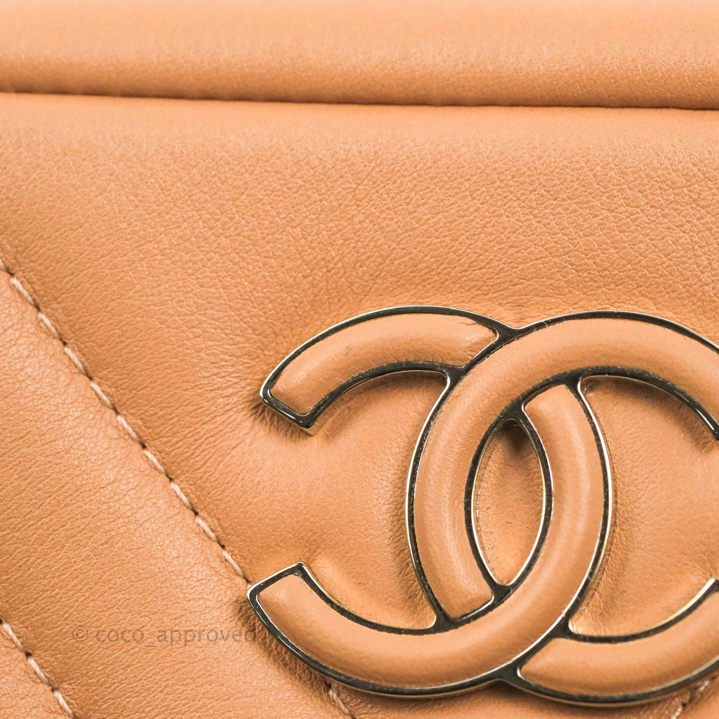 Chanel Chevron Camera Case Calfskin Dark Beige