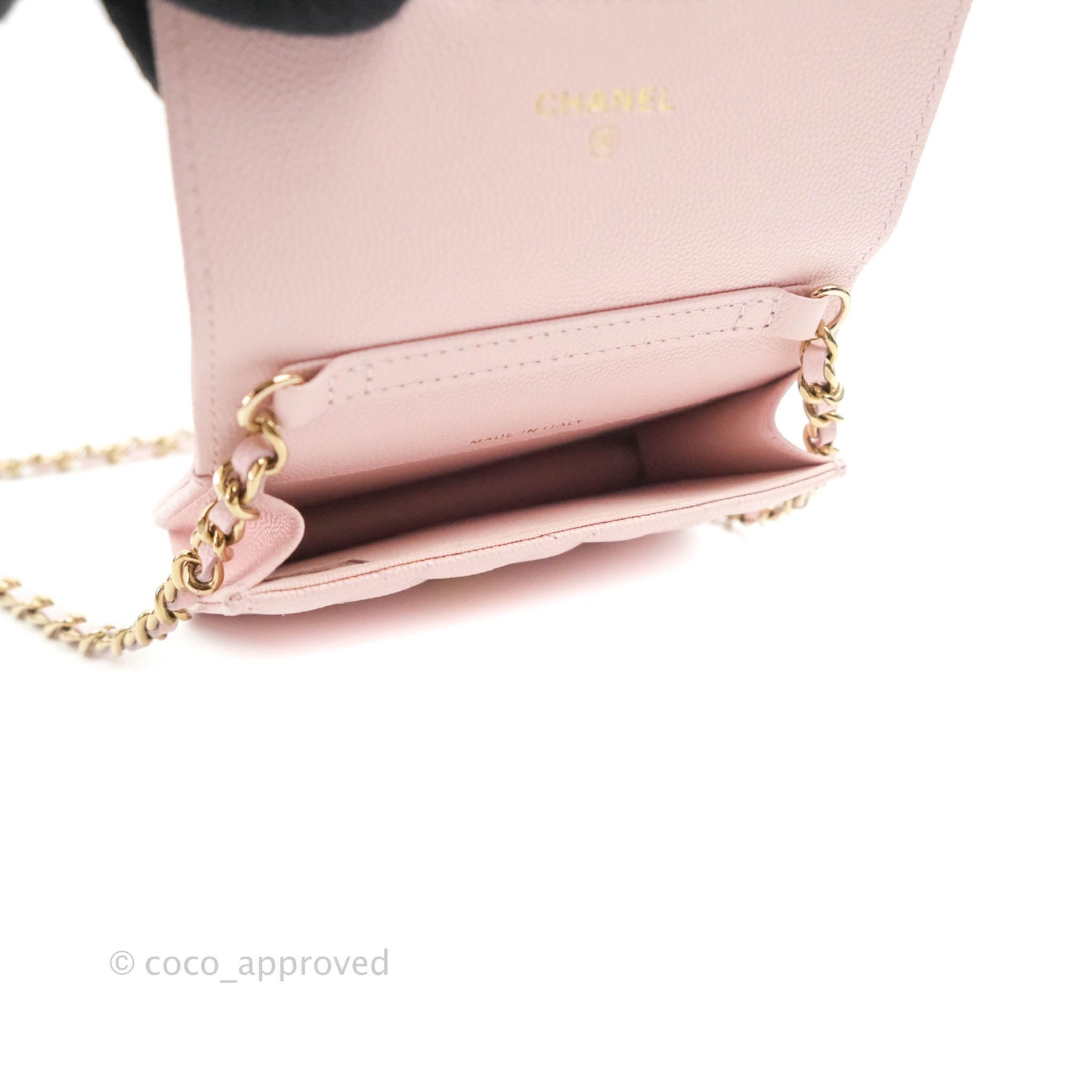 Chanel Mini Wallet With Chain Light Pink Caviar Gold Hardware