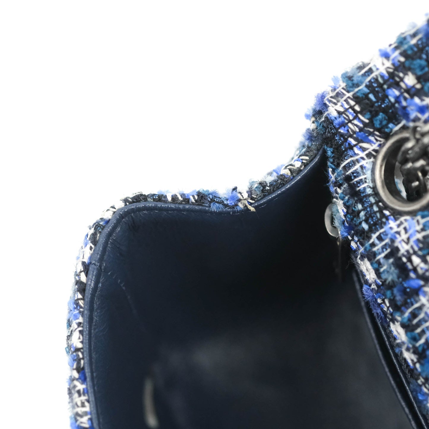 Chanel Mini Reissue 224 Blue Tweed Ruthenium Hardware