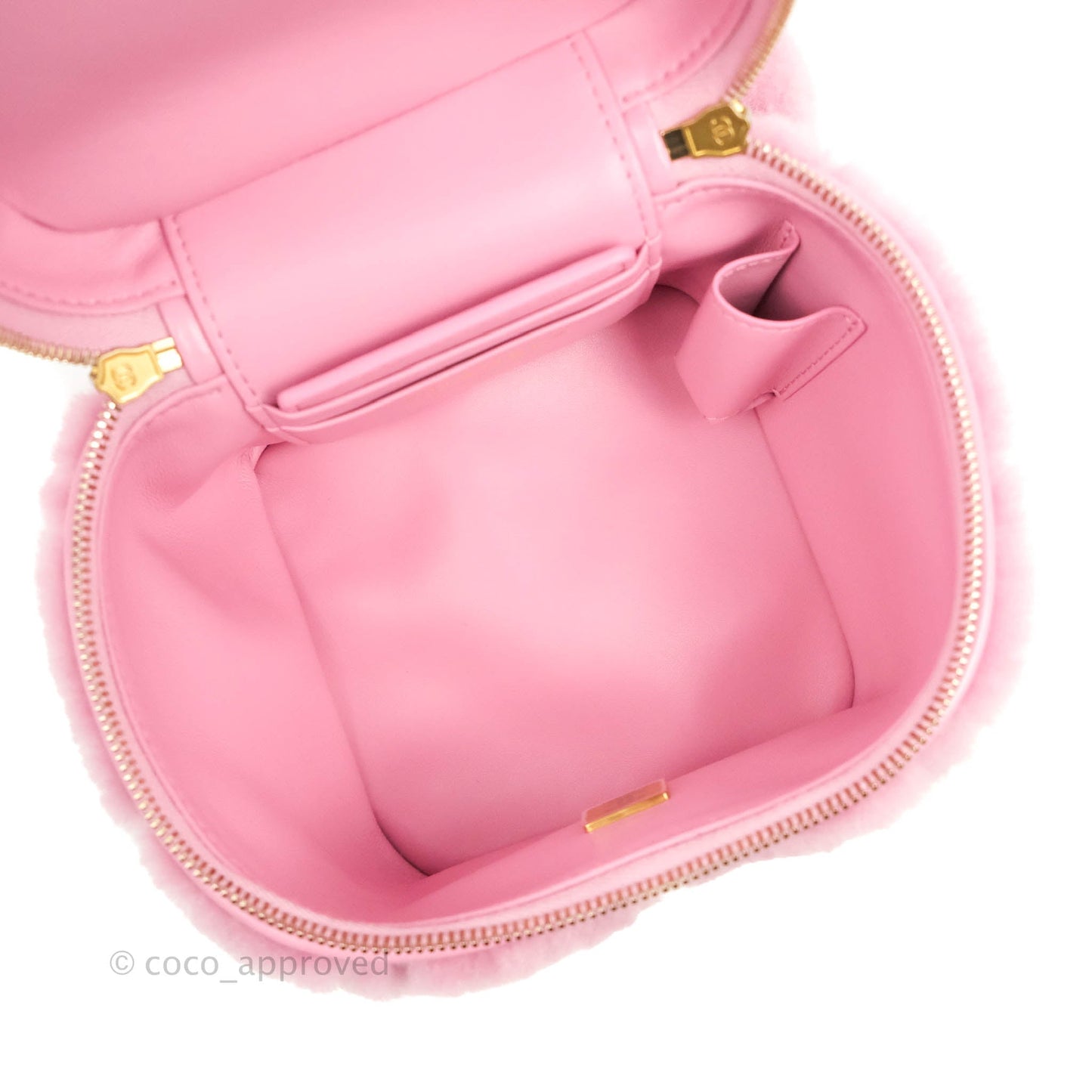 Chanel Small Vanity Case Pink Shearling Lambskin Gold Hardware 22A