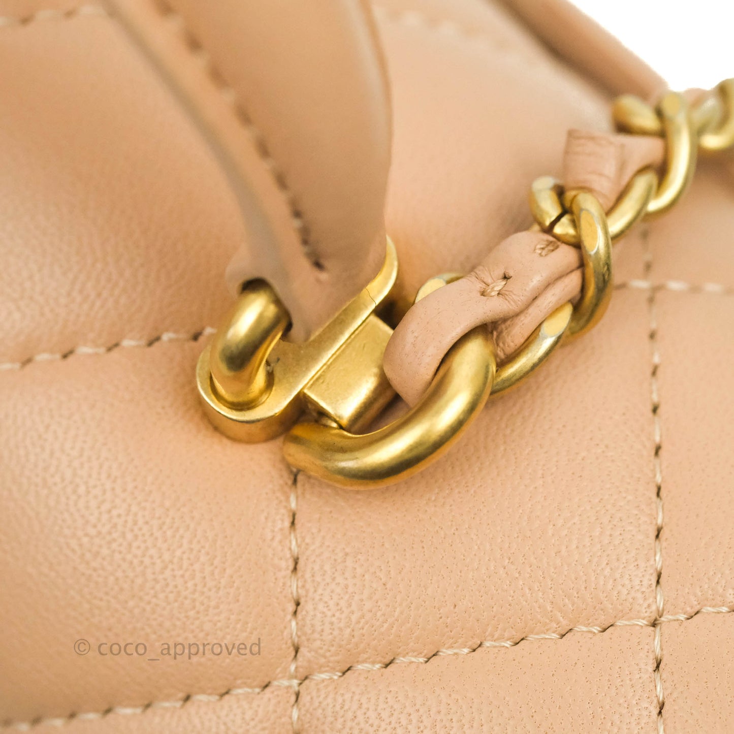 Chanel Top Handle Mini Rectangular Flap Bag Beige Lambskin Aged Gold Hardware