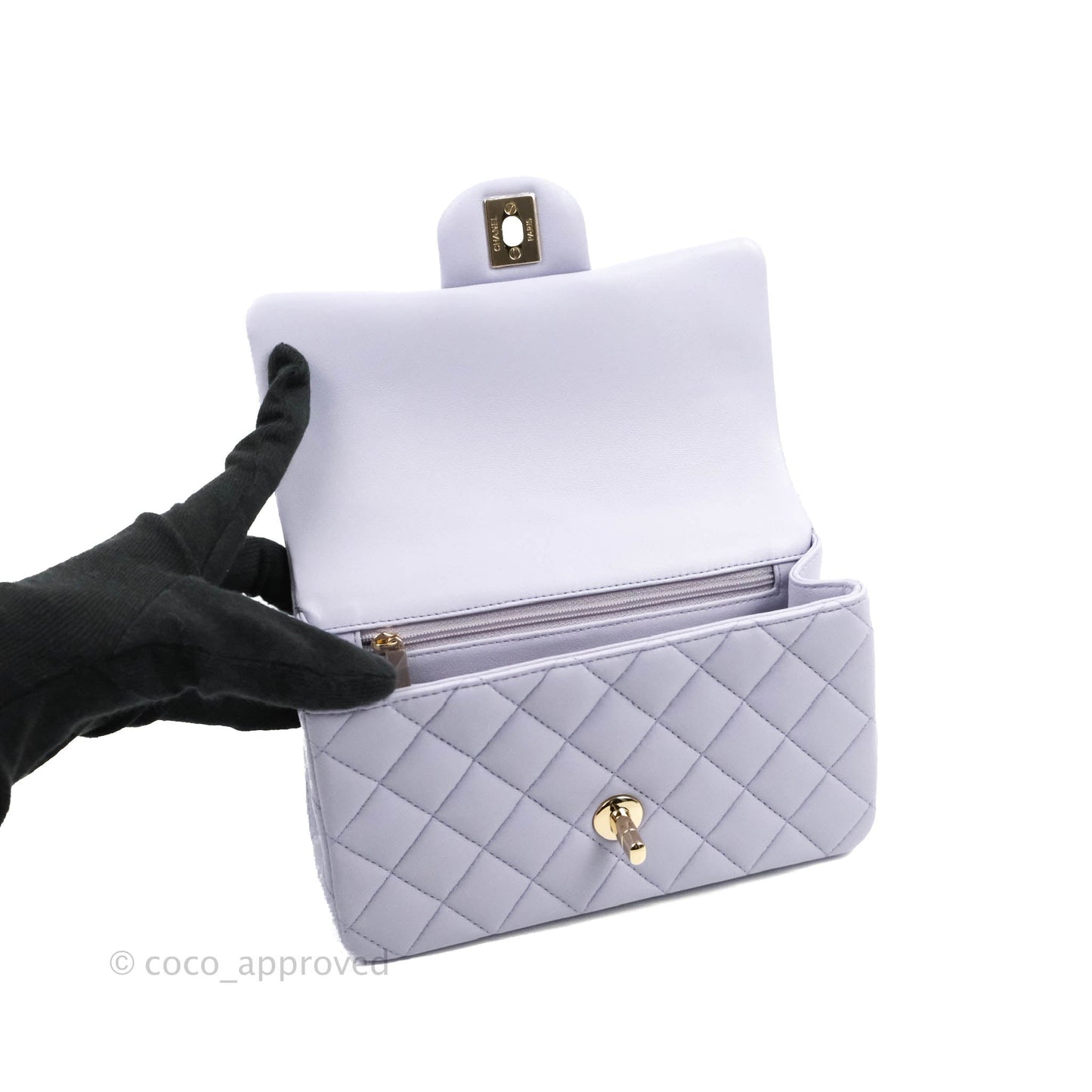 Chanel Top Handle Mini Rectangular Flap Bag Lilac Lambskin Gold Hardware