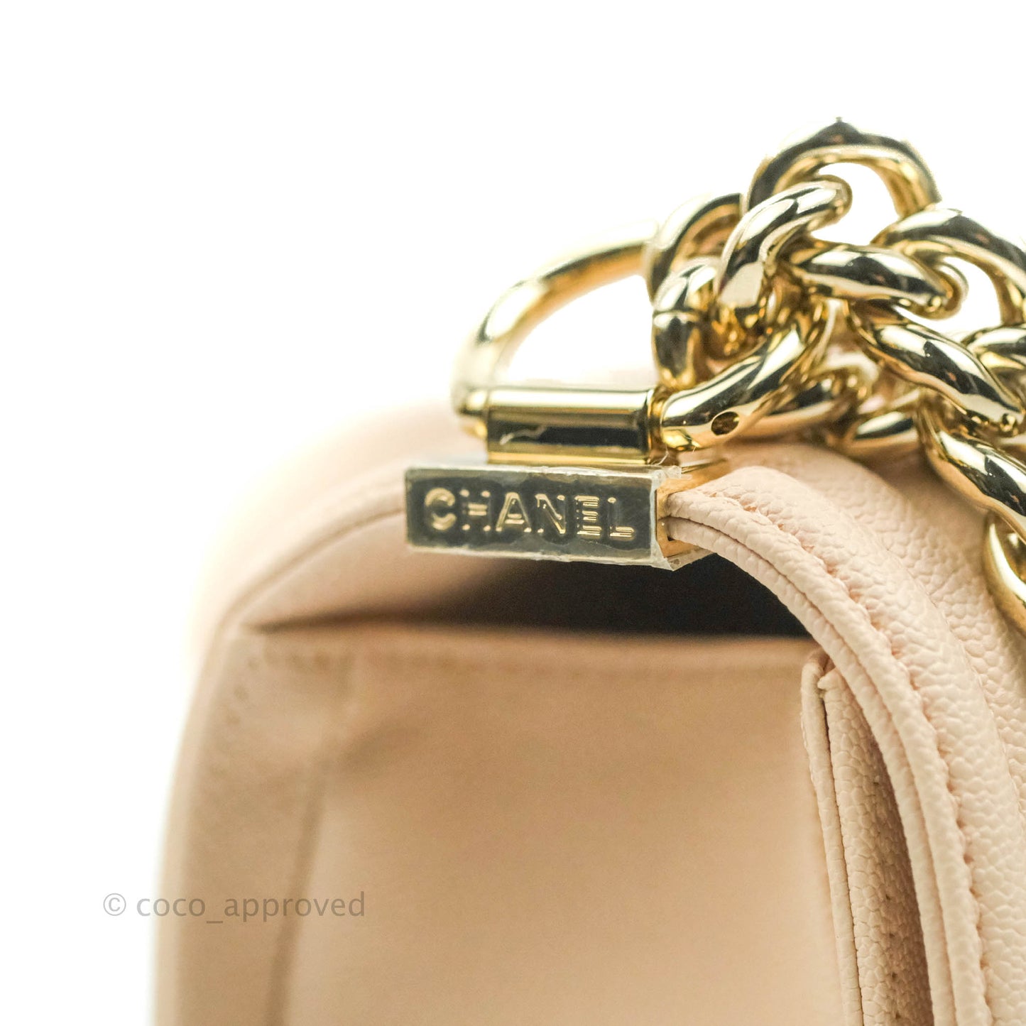 Chanel Small Boy Chevron Light Pink Caviar Gold Hardware