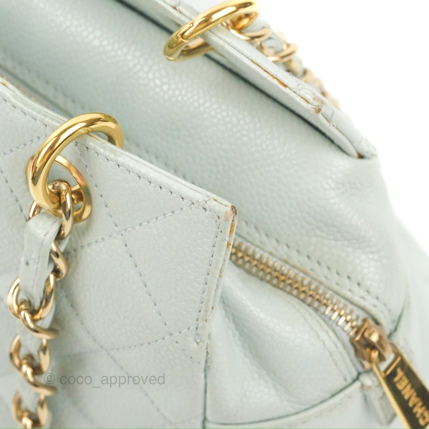 Chanel PTT Petite Timeless Shopping Tote Bag Light Tiffany Blue Caviar Gold Hardware