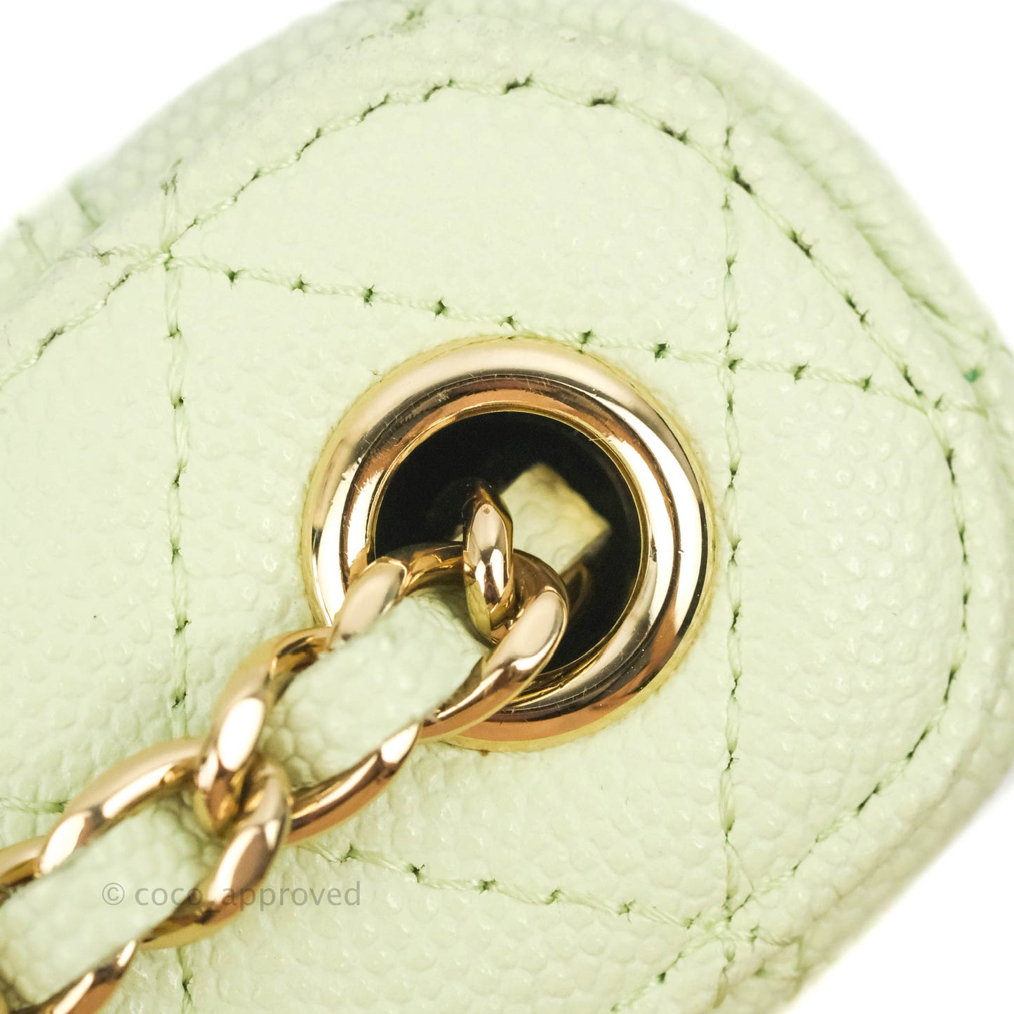 Chanel Vanity Phone Holder With Chain Light Mint Green Caviar Gold Hardware