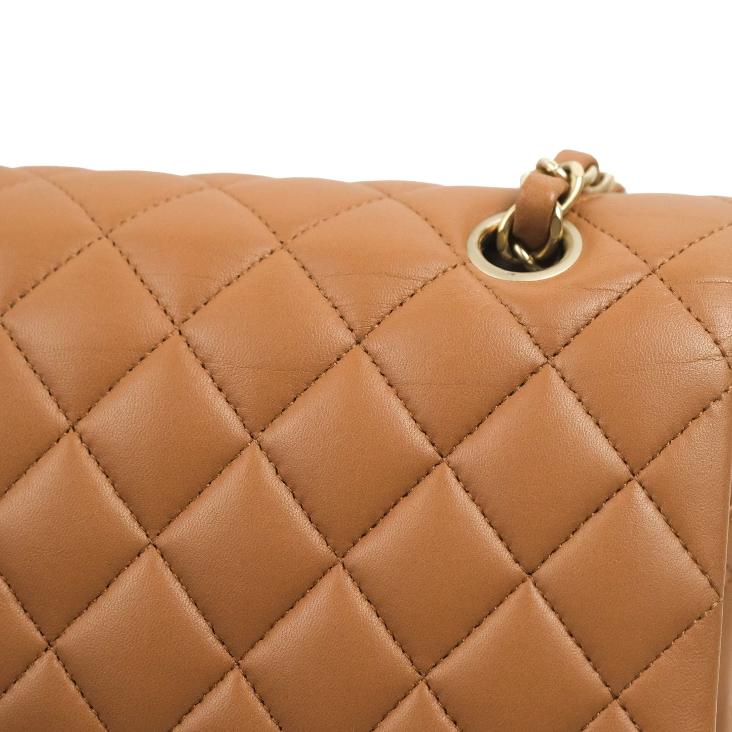 Chanel Classic M/L Medium Flap Quilted Dark Beige Caramel Lambskin Gold Hardware