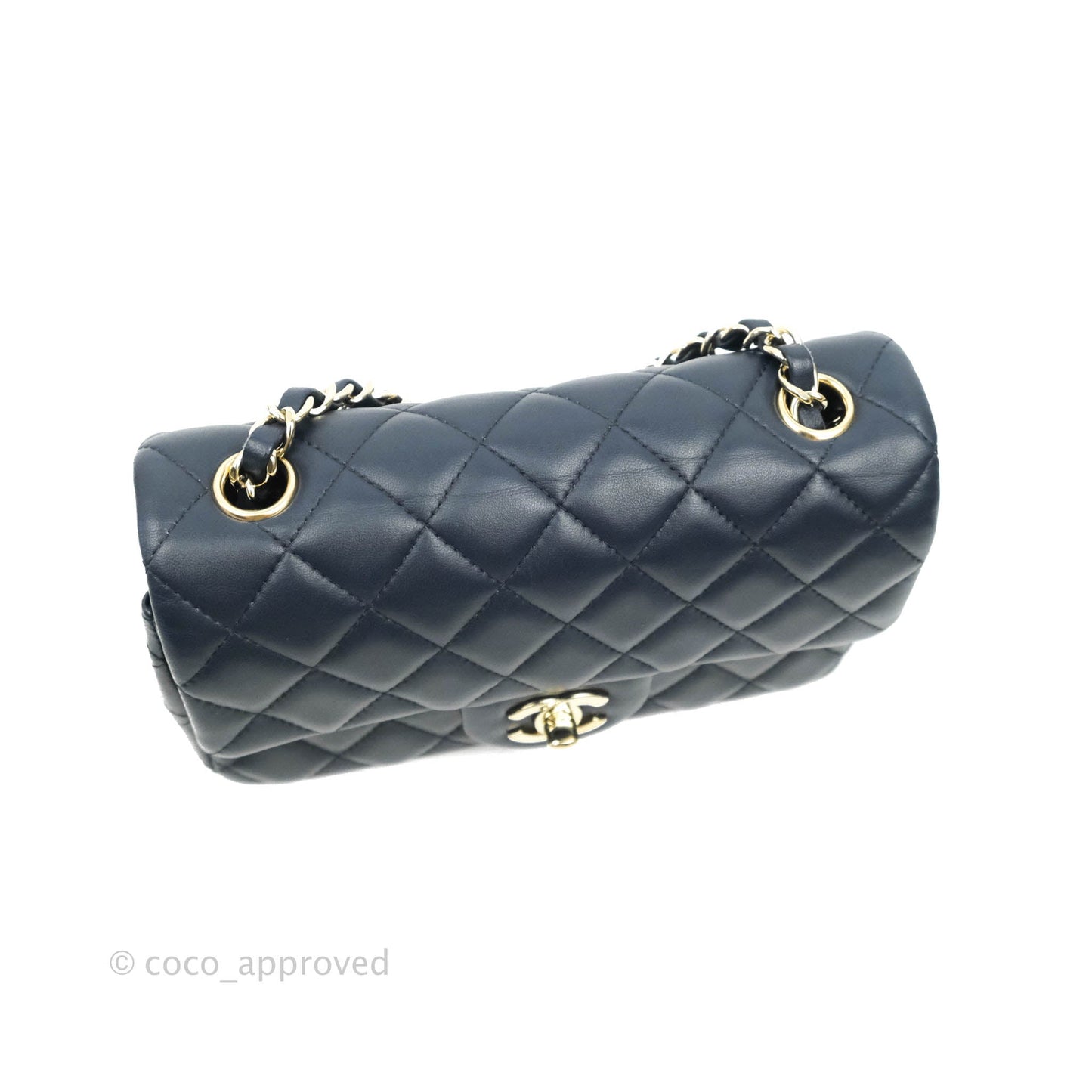 Chanel Quilted Mini Rectangular Flap Navy Lambskin Gold Hardware