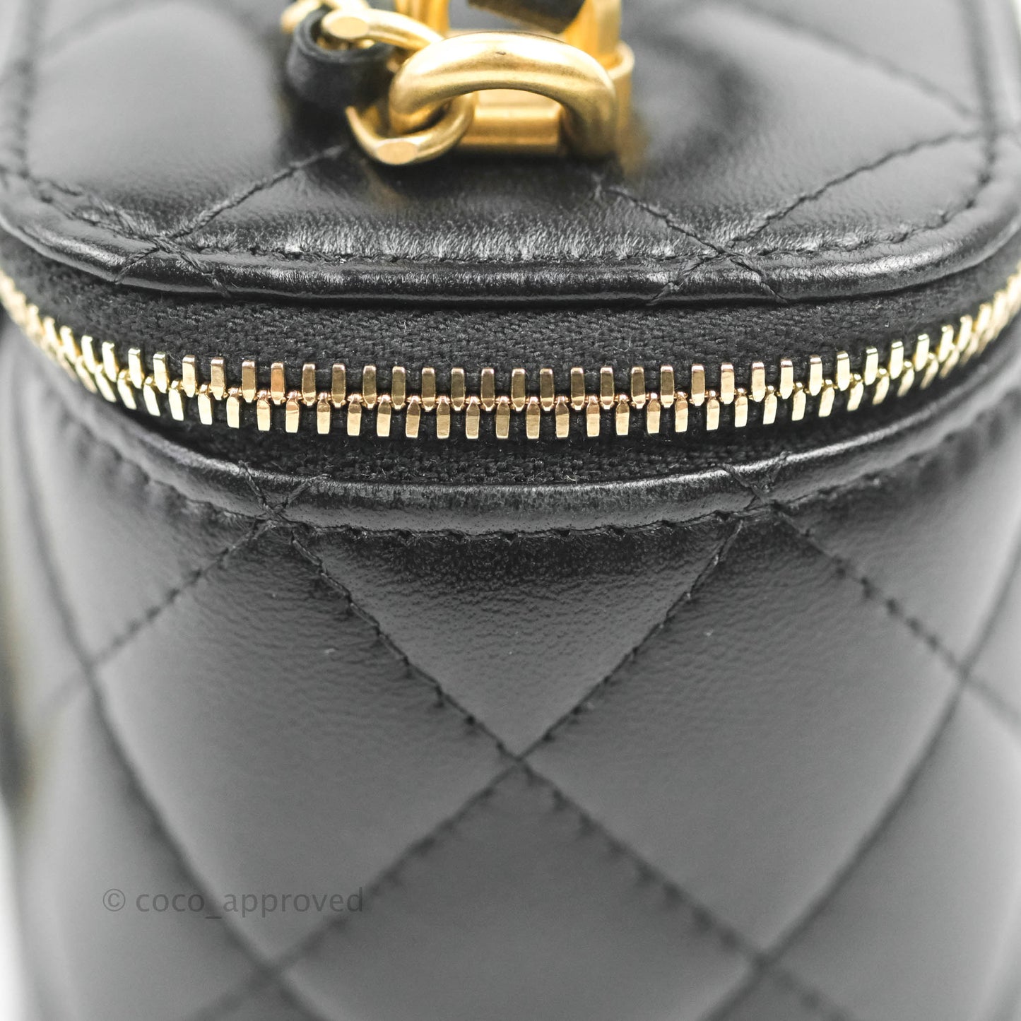 Chanel Mini Top Handle Vanity With Chain Black Lambskin Gold Hardware