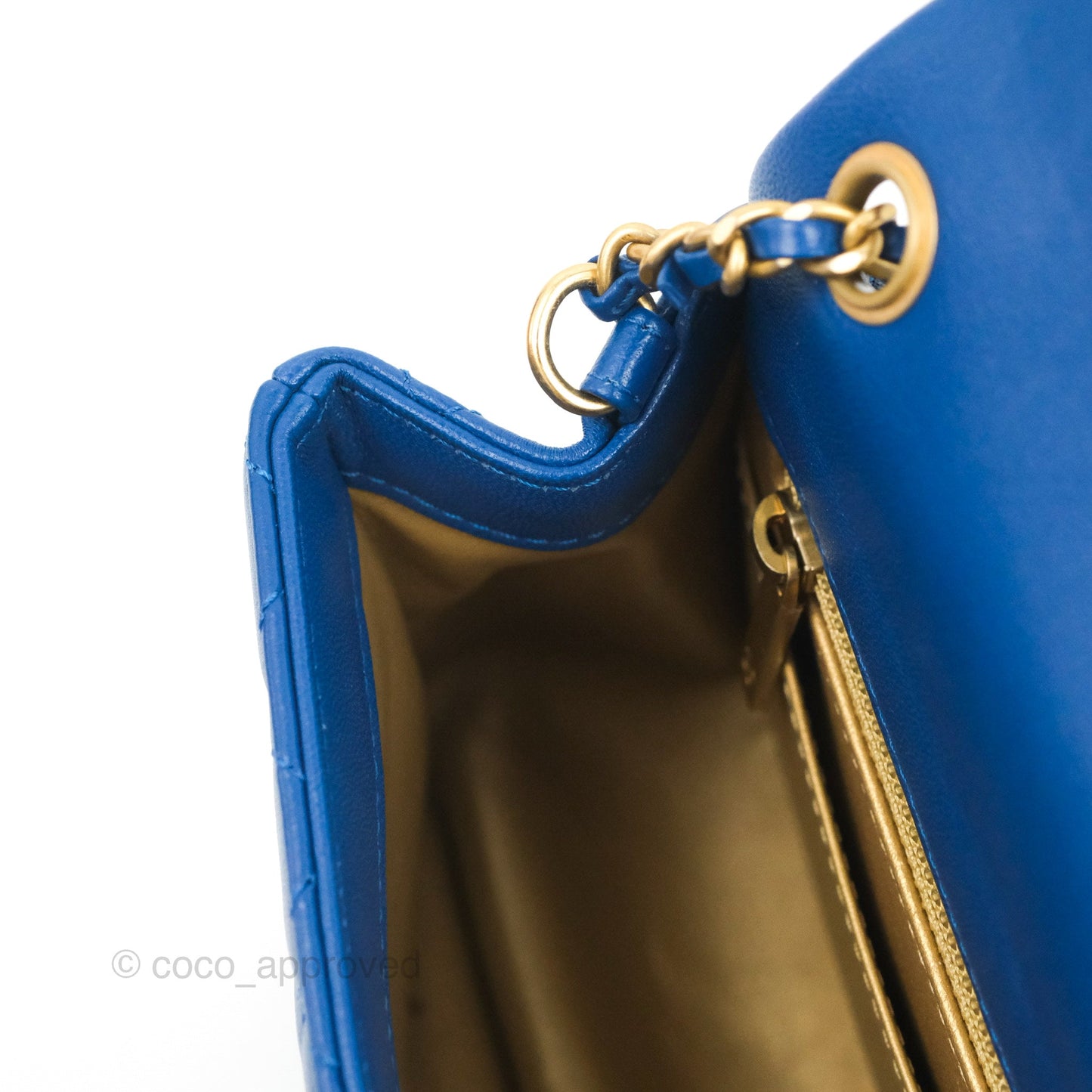Chanel Mini Square Pearl Crush Quilted Blue Lambskin Aged Gold Hardware