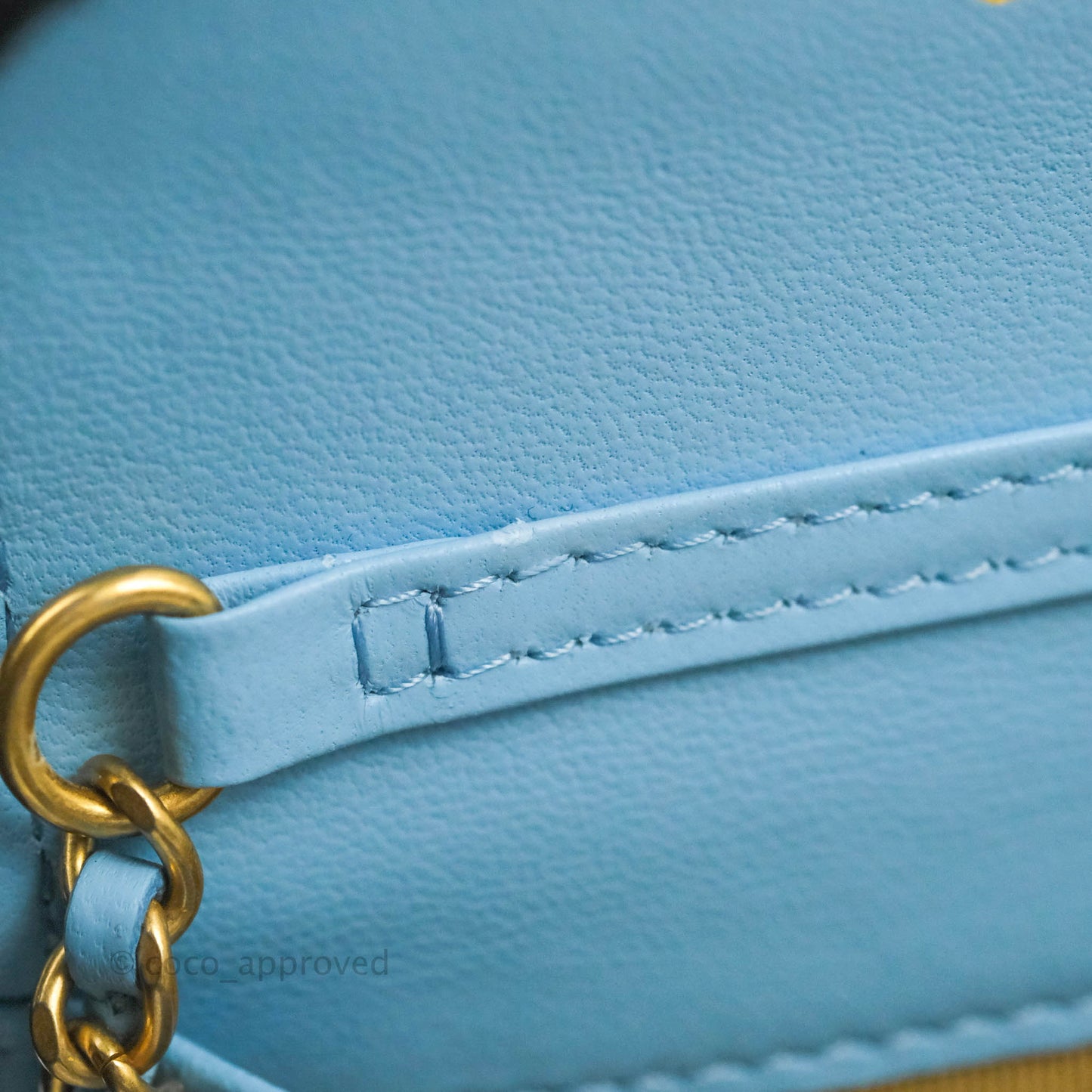 Chanel Pearl Crush Mini Clutch With Chain Blue Lambskin Aged Gold Hardware