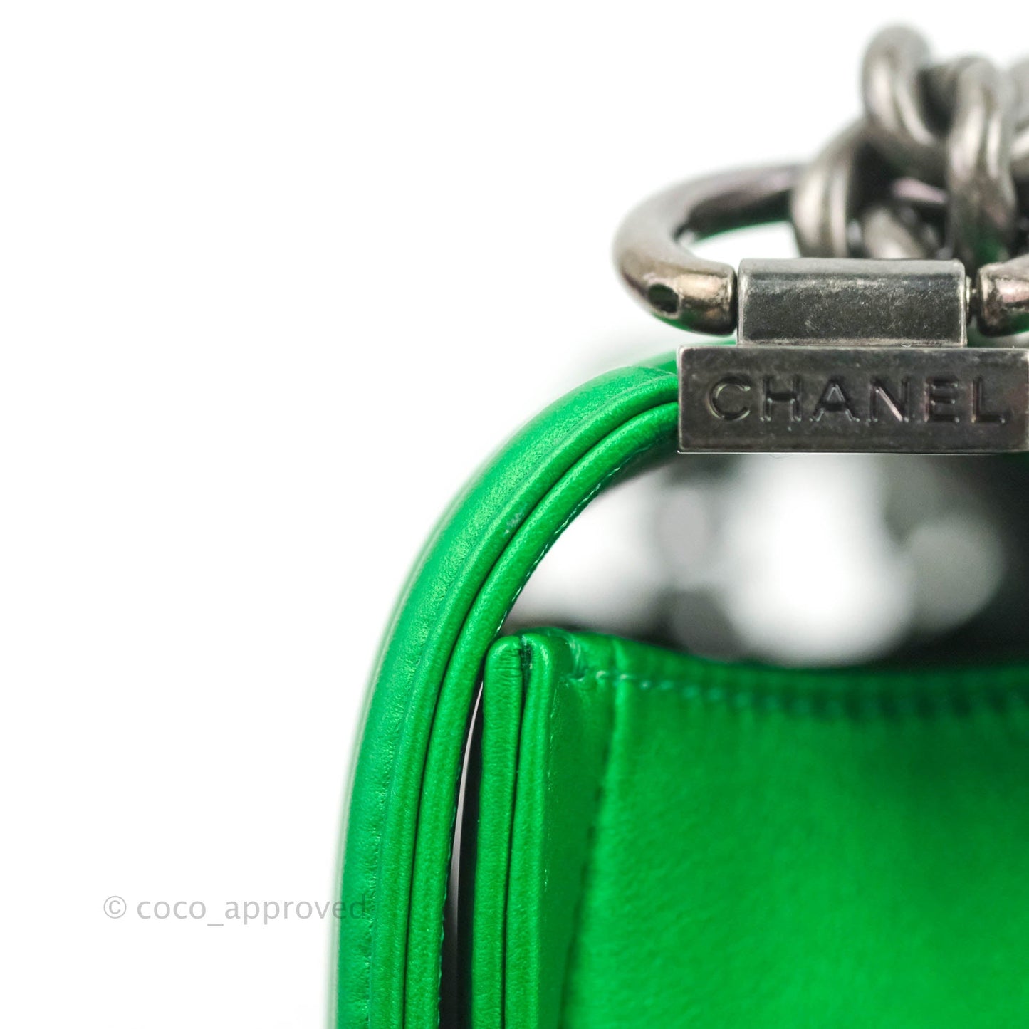 Chanel Small Boy Green Calfskin Ruthenium Hardware