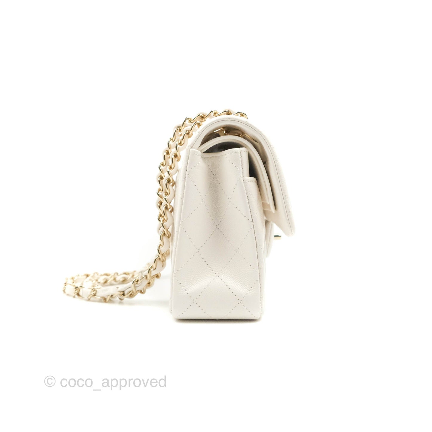 Chanel Classic Small S/M Flap White Caviar Gold Hardware 21S