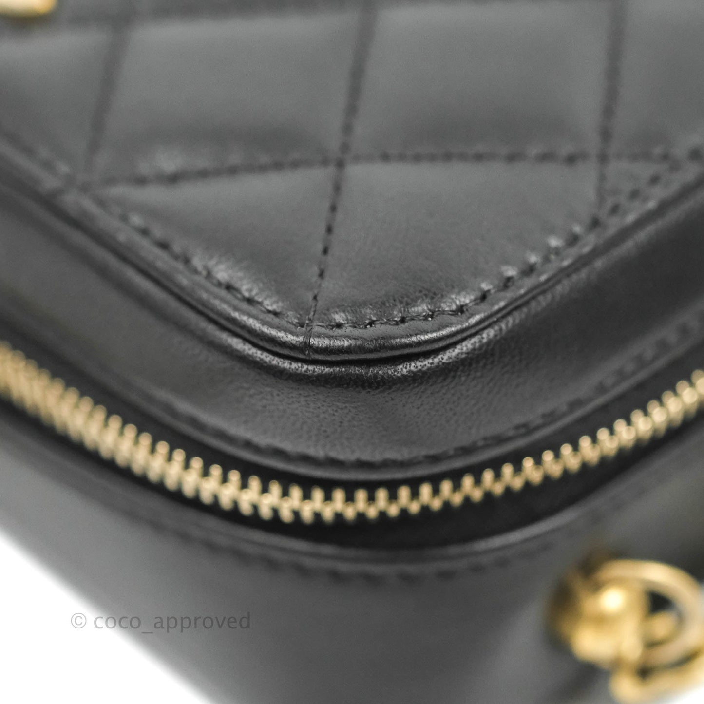 Chanel Mini Pearl Crush Quilted Camera Case Black Lambskin Aged Gold Hardware