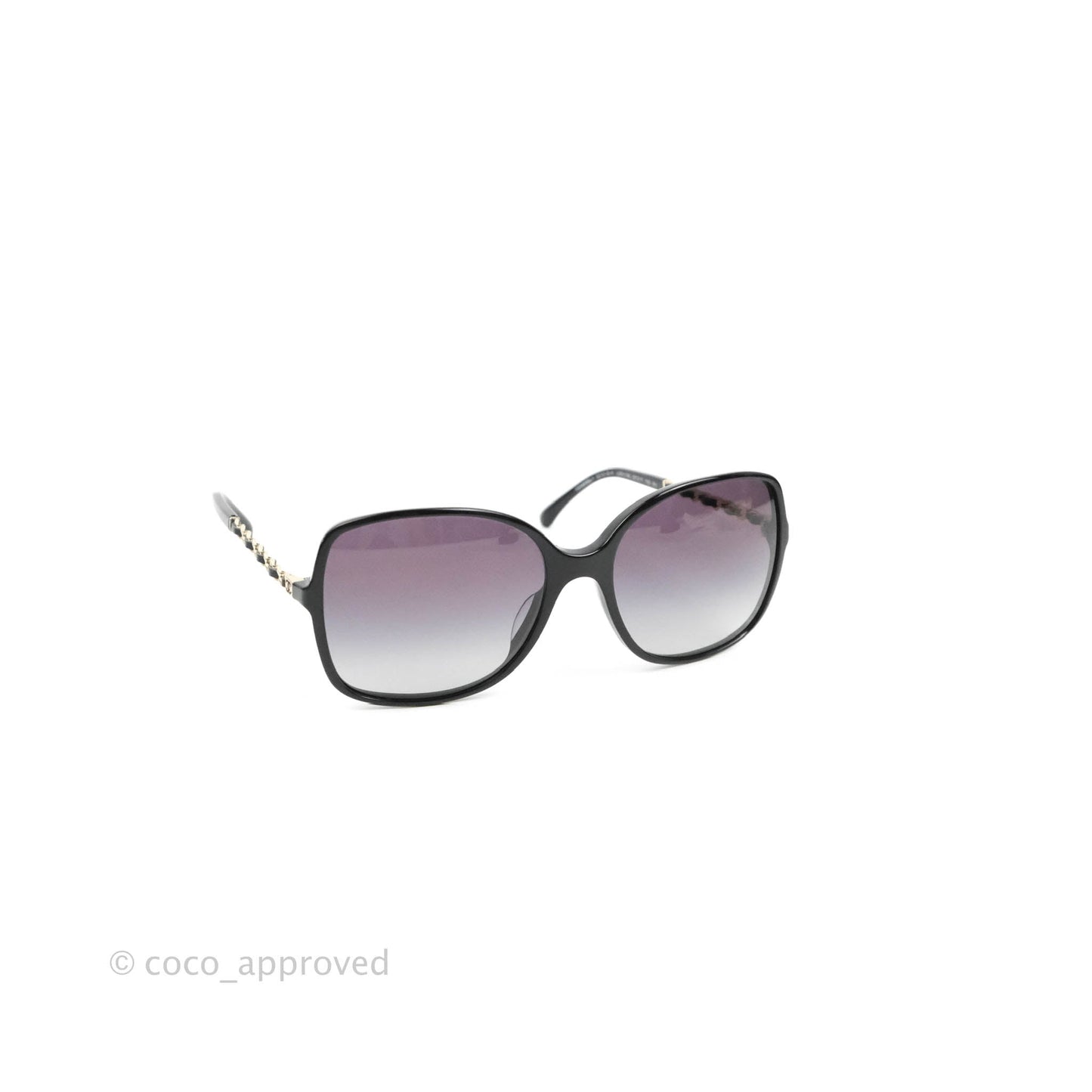Chanel Black Acetate Frame Gradient Chain-Link Sunglasses Gold Tone