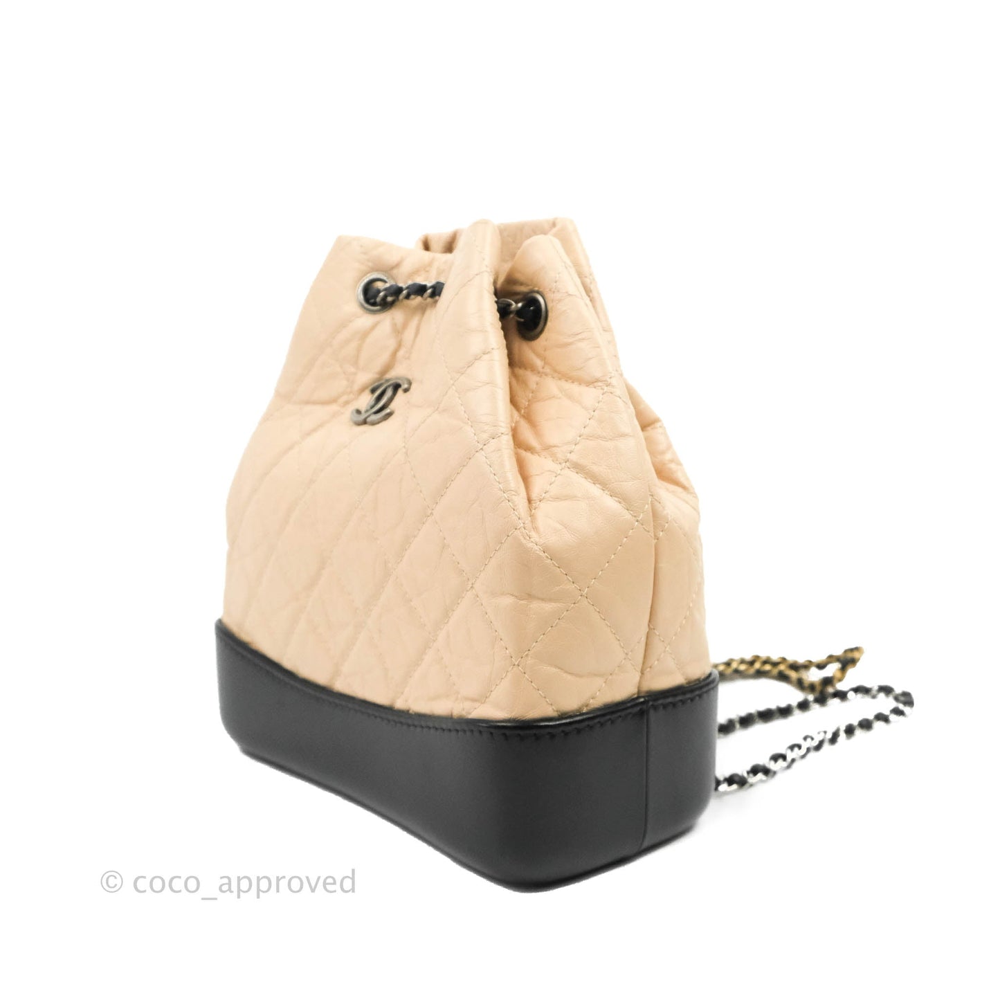 Chanel Small Gabrielle Backpack Beige Black Aged Calfskin