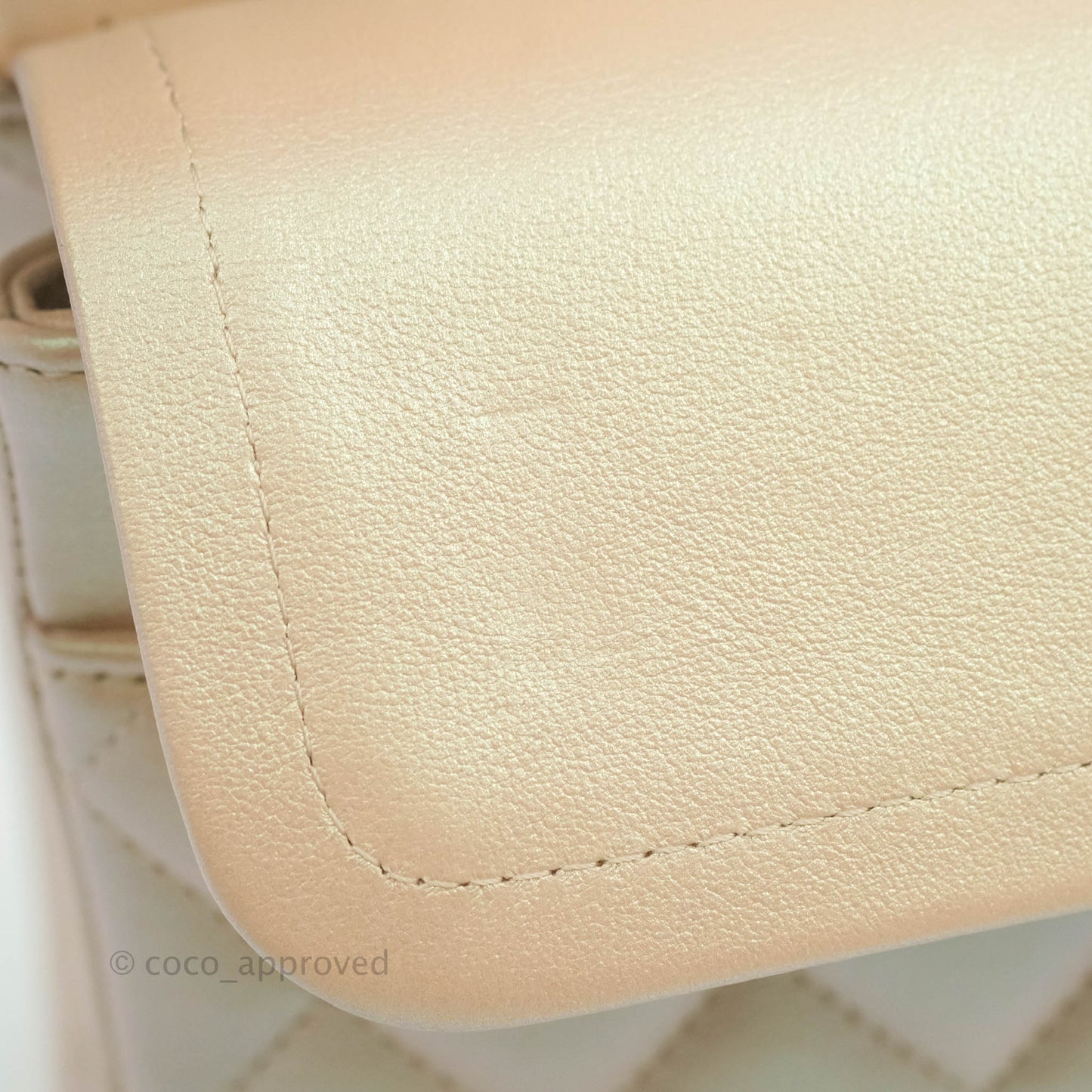 Chanel Classic M/L Medium Double Flap Iridescent Beige Calfskin Gold Hardware 21S