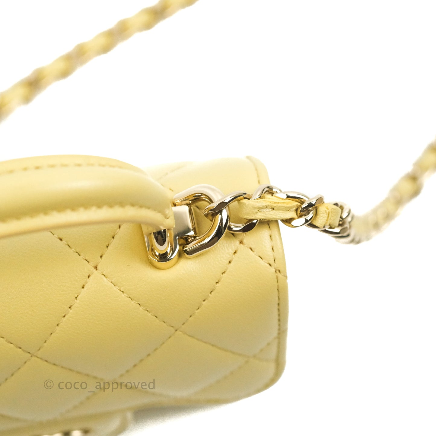 Chanel Mini Handle Clutch With Chain Yellow Lambskin Gold Hardware
