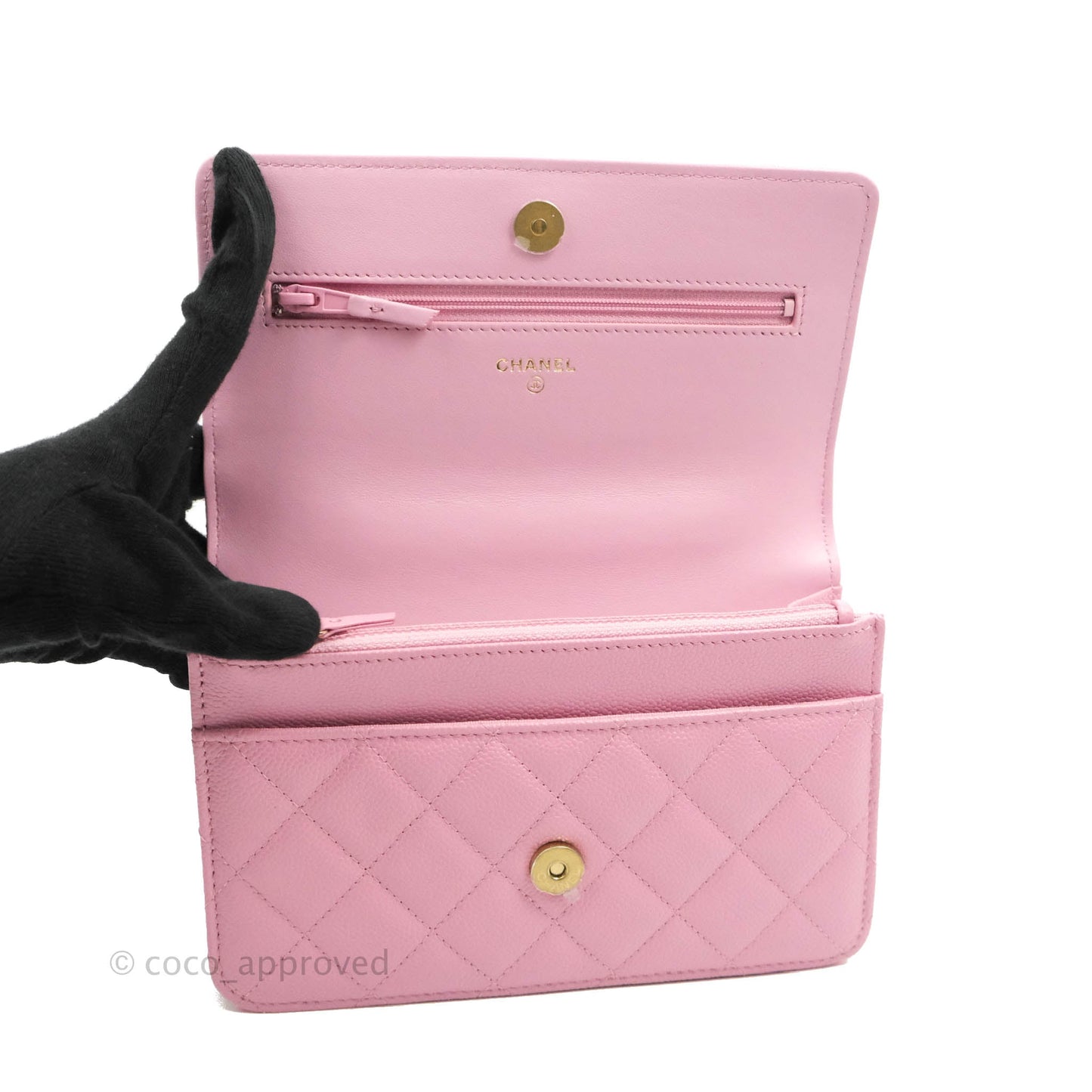 Chanel Top Handle Wallet On Chain WOC Pink Caviar Gold Hardware 22S