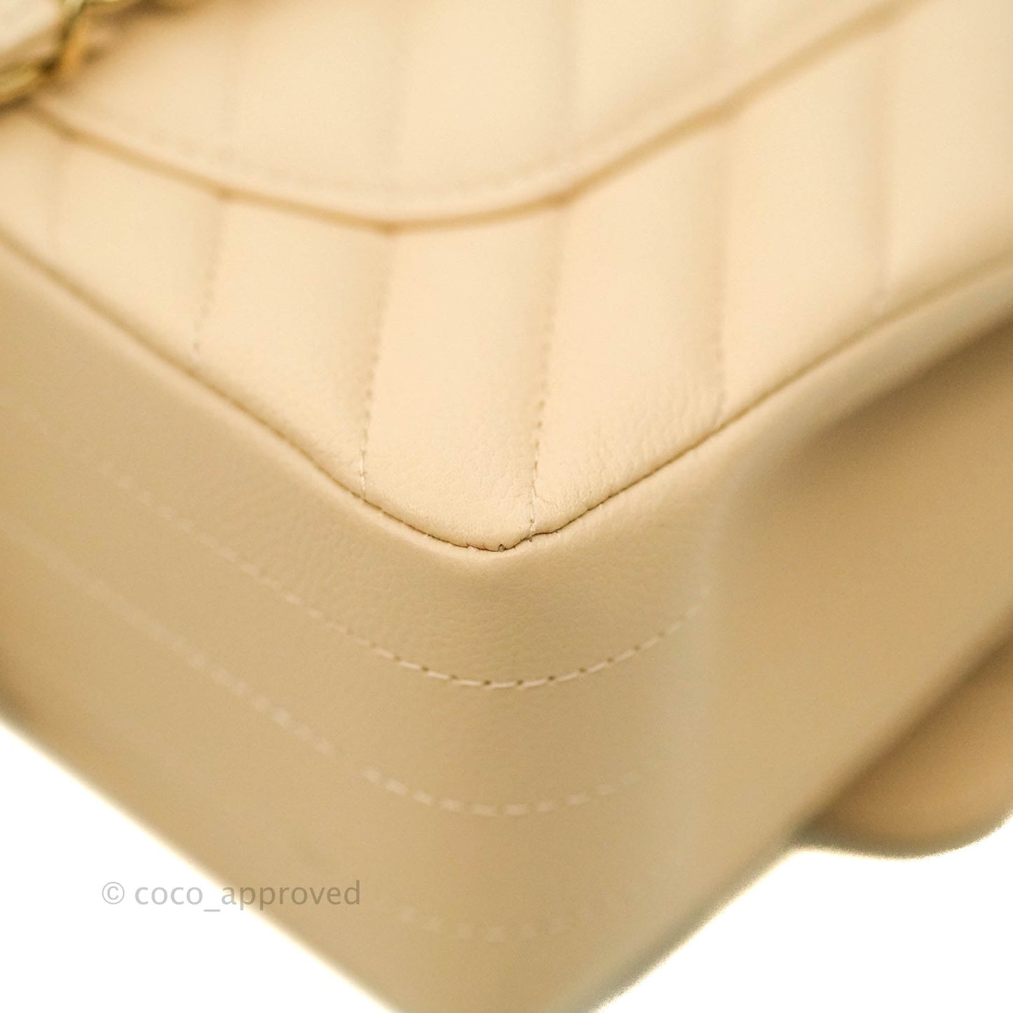 Chanel Classic S/M Small Double Flap Chevron Beige Caviar Gold Hardware