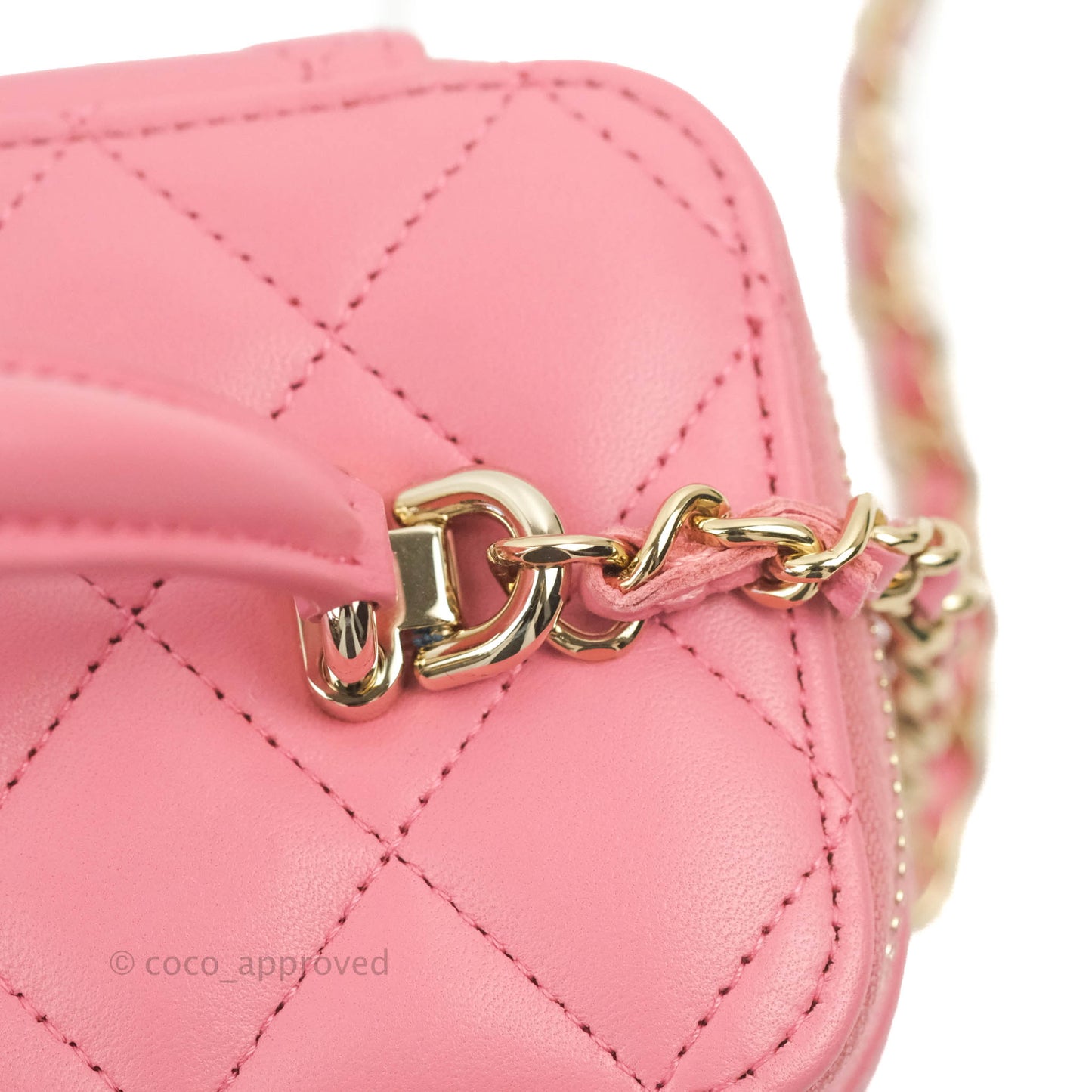 Chanel Vanity Rectangular Top Handle Pink Lambskin Gold Hardware