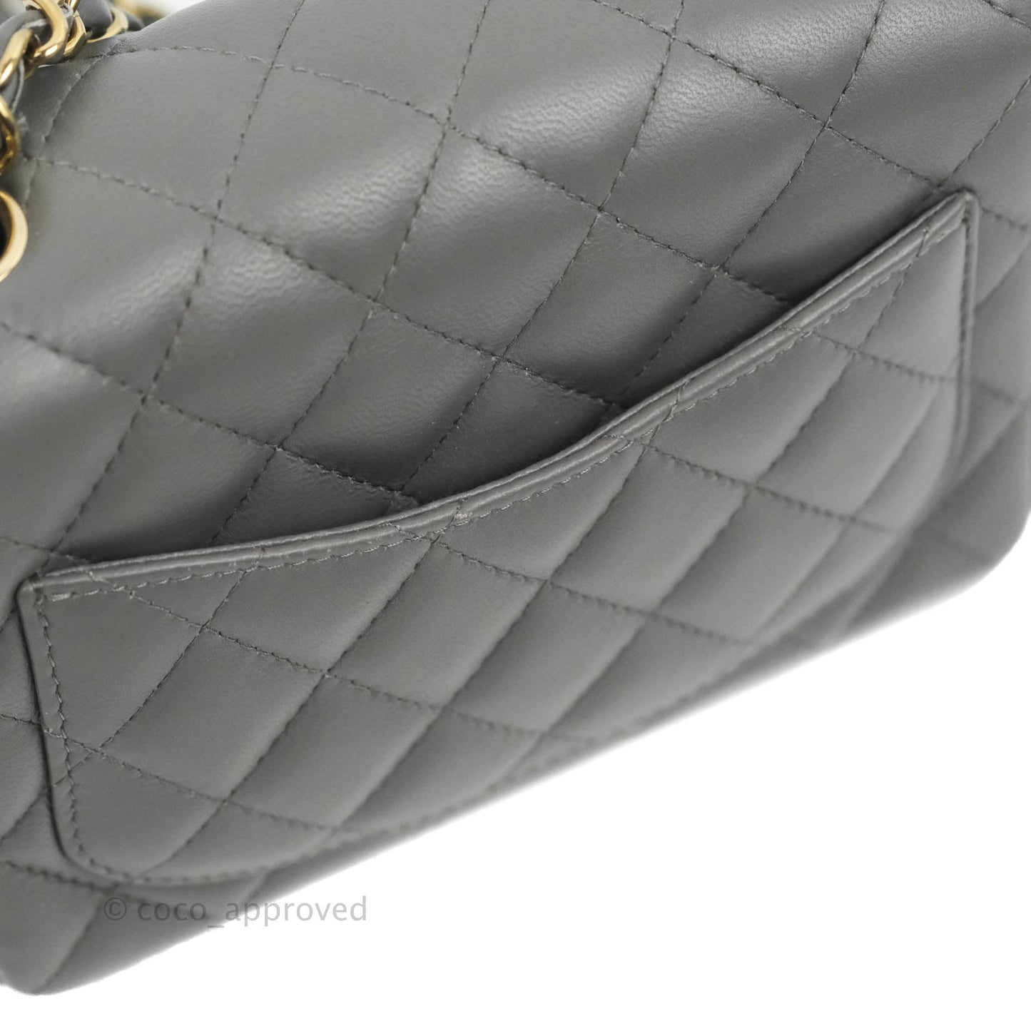 Chanel Quilted Mini Square Grey Lambskin Gold Hardware